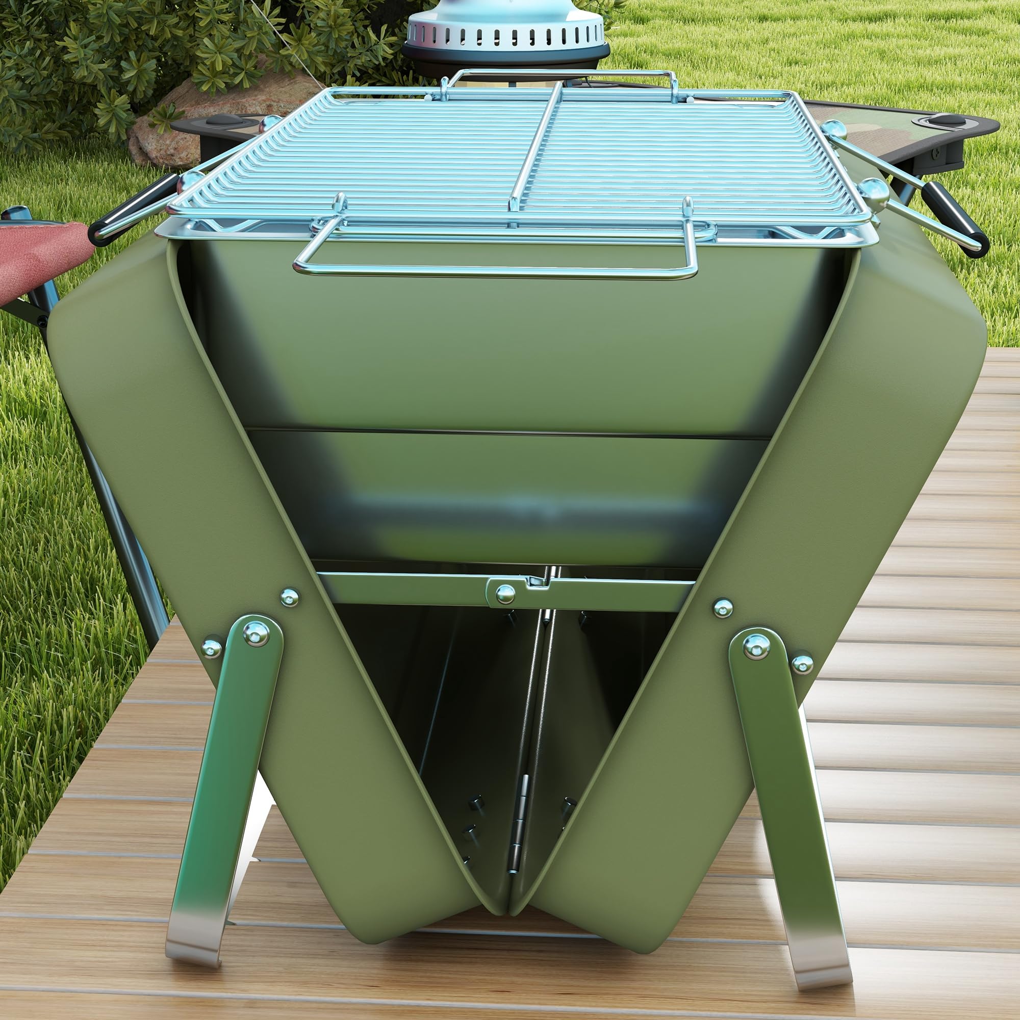 Outsunny Grill stołowy węglowy z misą na węgiel Zielony 47x30x28 cm