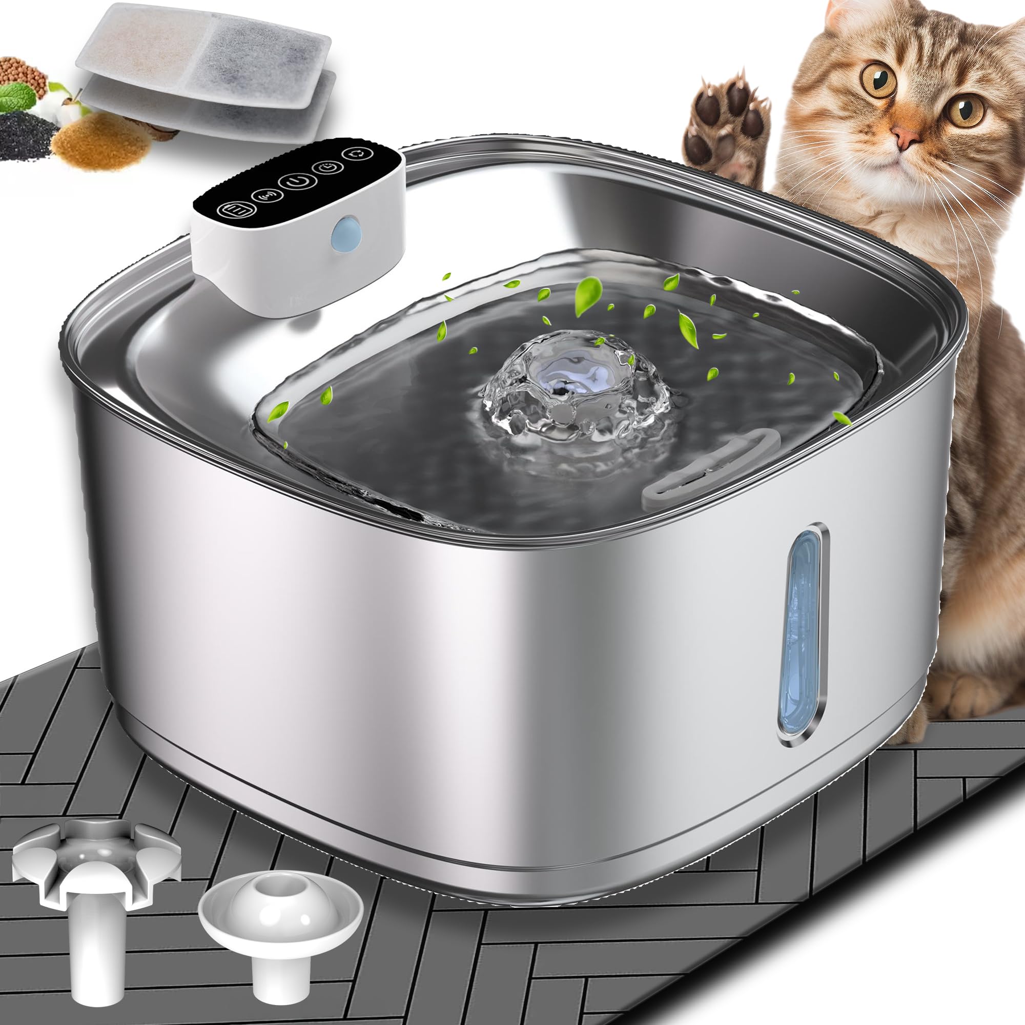 [Upgraded] Wireless Cat Water Fountain, 3.2L/108oz Battery Operated Pet Fountain Stainless Steel, Automatic Cat Drinking Fountain Cordless &