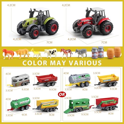 Miniatura 6 de Oriate Toy Barn Farm House con pequeños animales de granja, incluye 2 tractores y 4 remolques, juego de juguetes de granja para niños de 3 a 8 años,