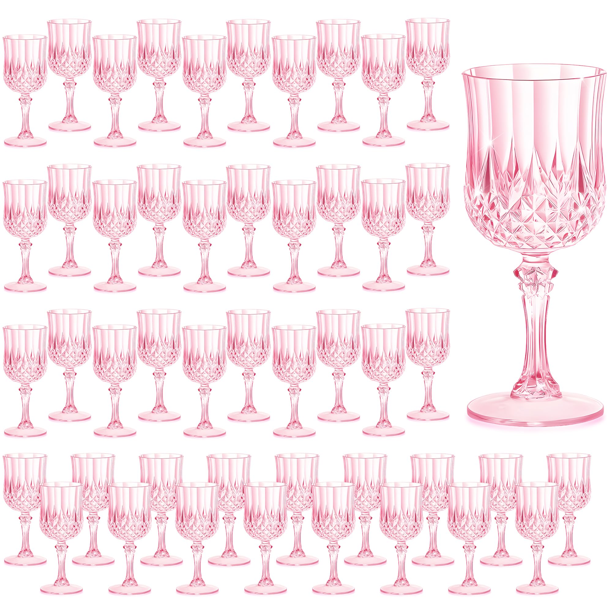 Photo 1 of HTTBEIZI 7OZ Plastic Wine Glasses, Reusable Vintage Goblets Unbreakable Drinking Glasses Crystal Water Cups Champagne for Wedding, Parties, Mother's Day (48, Pink)