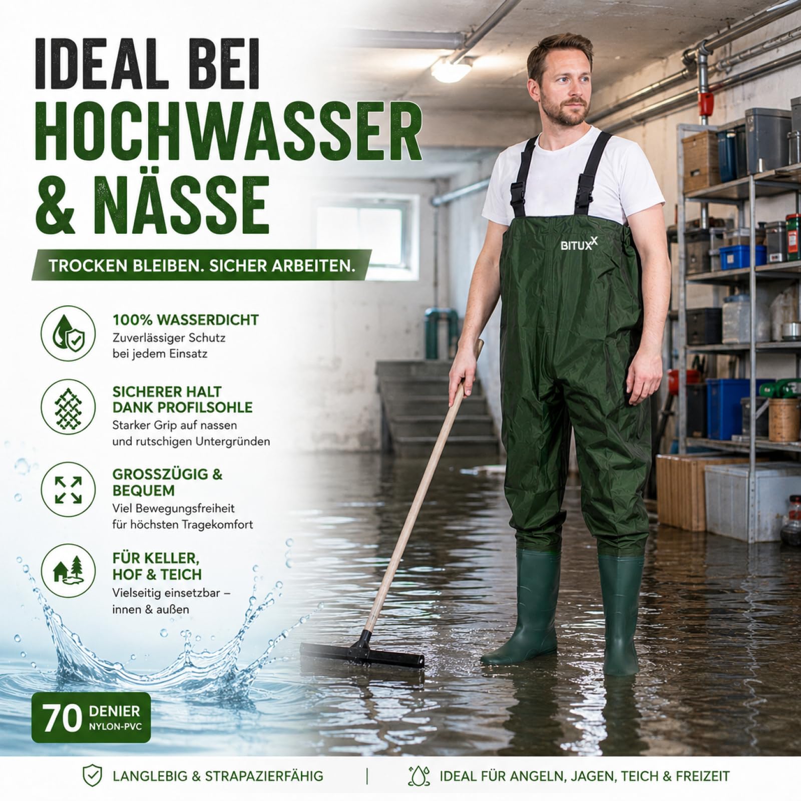 Wathose Anglerhose Watstiefel Watt Fisch Teich Gummi PVC Nylon Gr. 47