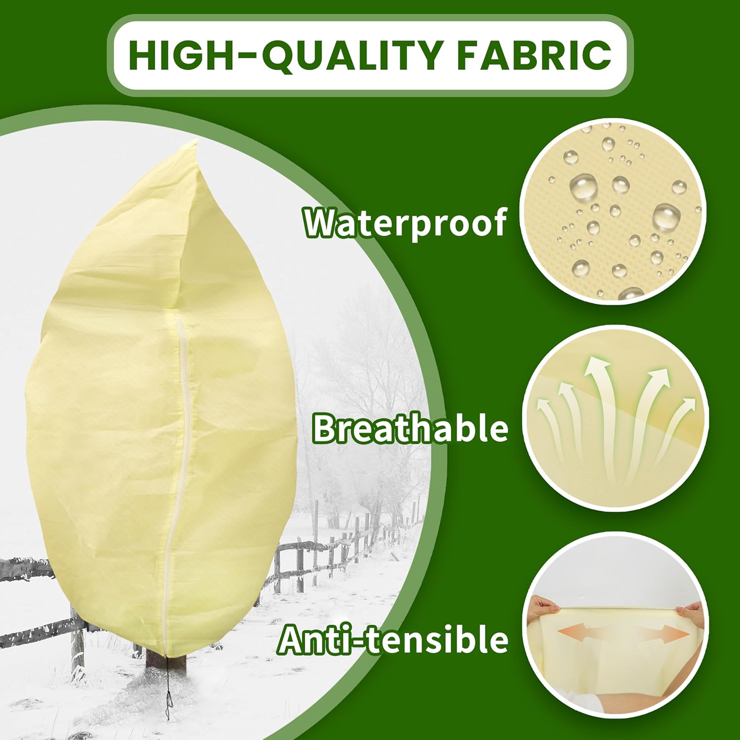 100”(W)x120”(H) Plant Covers Freeze Protection, 2.8oz/yd²Heavy-Duty Tree Covers, 1 Pack Extra Large Frost Cloths & Blankets with Zipper Drawstring for Fig Palm Citrus Lemon Trees and Shrubs