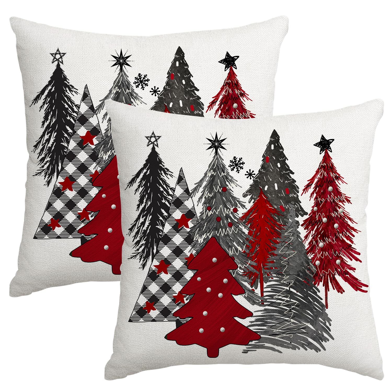 Miaikoe Christmas Cushion Covers 55x55 cm Set of 2 Christmas Tree Decorative Throw Pillow Covers Winter Christmas Cushion Cases Decor for Home Couch Sofa
