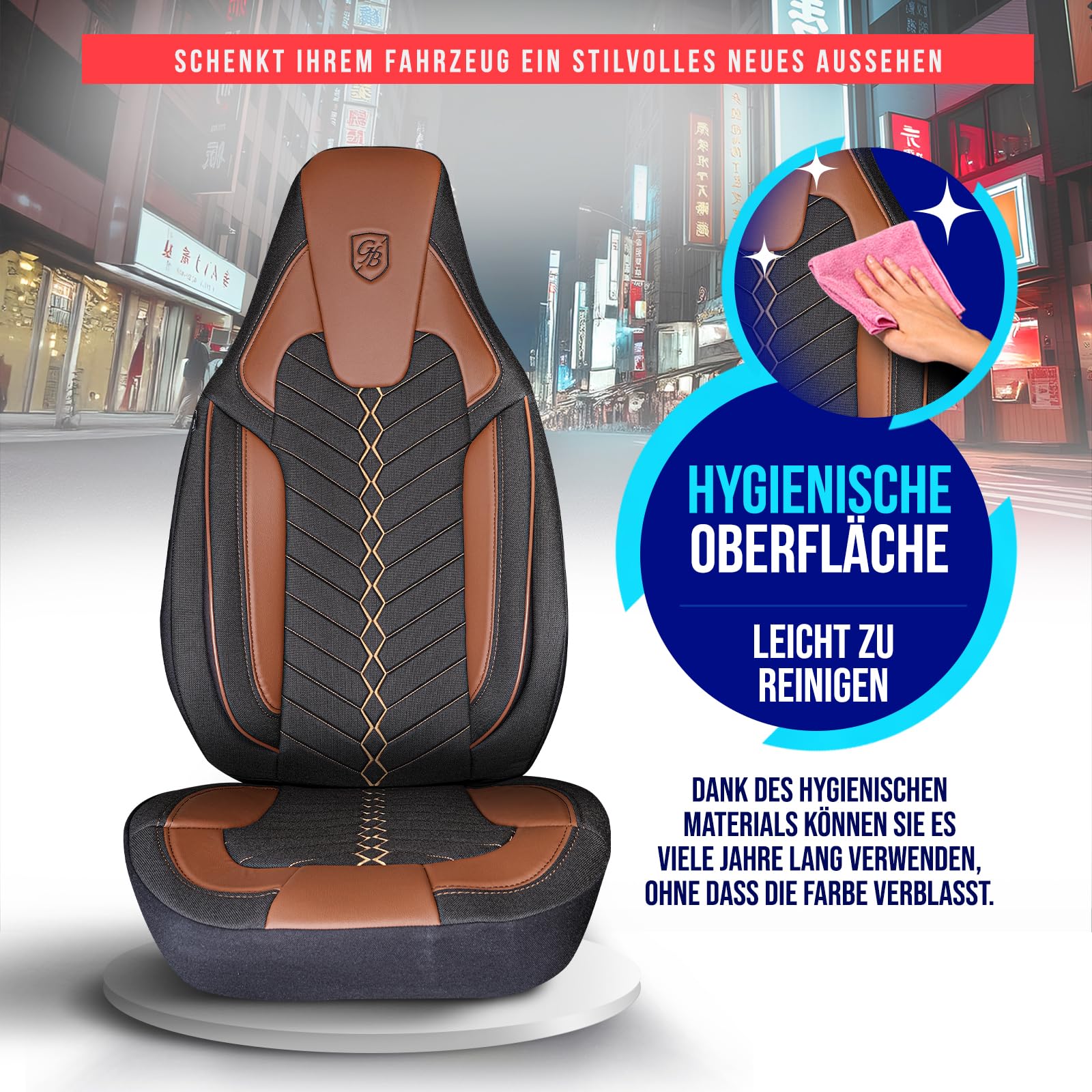 Autositzbezüge Universal für PKW & SUV – Premium Vordersitze Auto Sitzbezug aus Leinen, Schwarz-Terrakotta, Airbag-Kompatibel Sitzauflage, Autoschonbezug, Komplett Set inkl. Montageset
