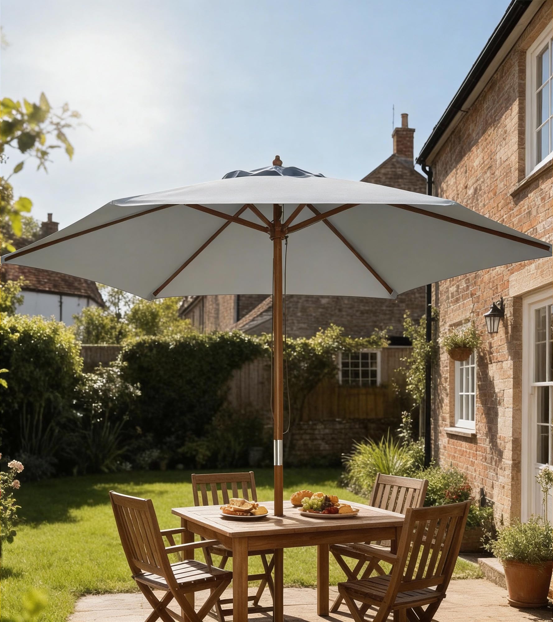 Outsunny Sombrilla de Jardín Ø250x230 cm Parasol de Terraza Gris | 6 Varillas, Poste Desmontable, Anti-UV, Impermeable, Marco de Madera, para Playa, Patio