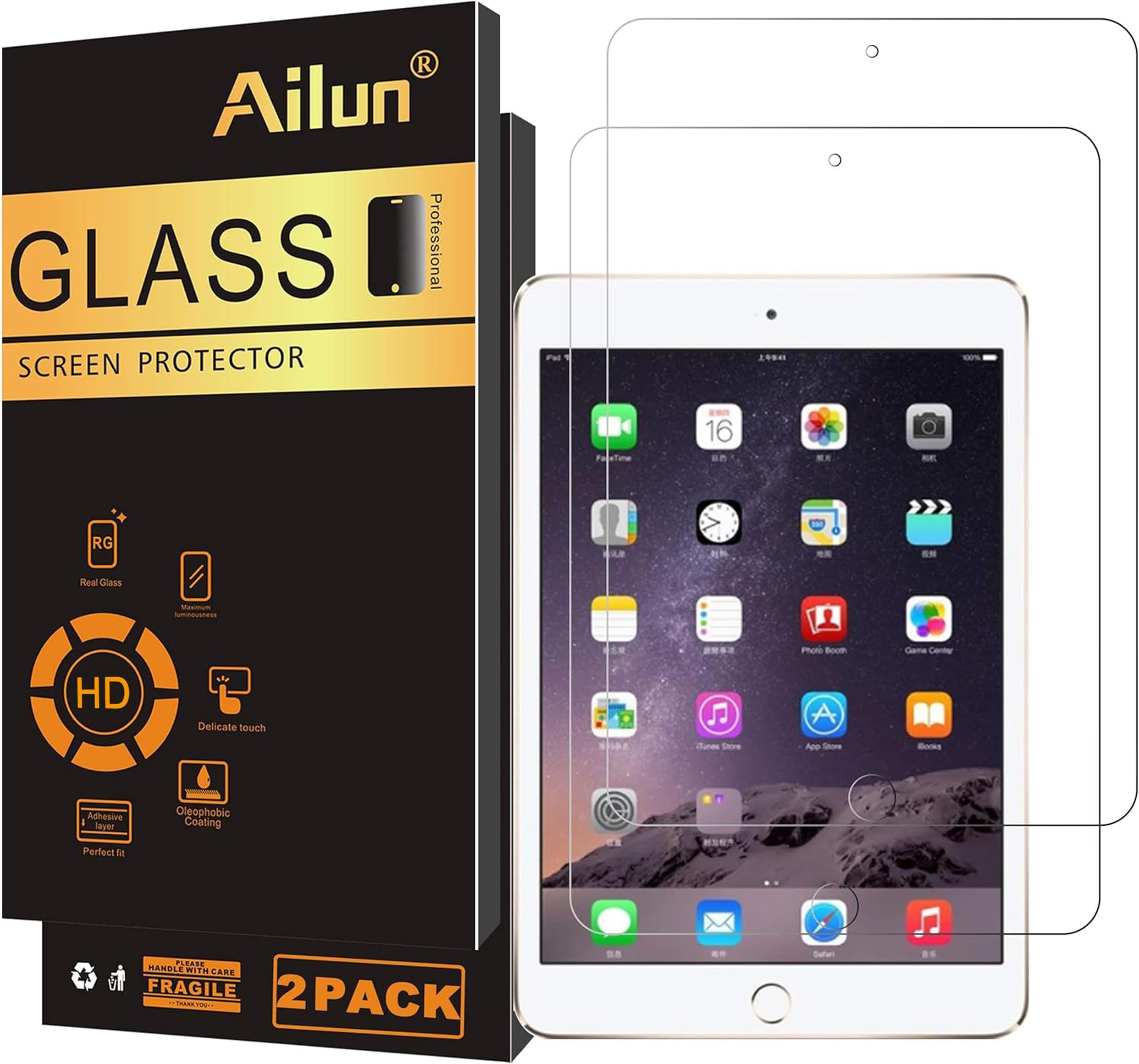 2Pack Screen Protector for iPad Mini 1 2 3, Tempered Glass | Ultra Clear, 2.5D Edge, Anti Scratch, Case Friendly