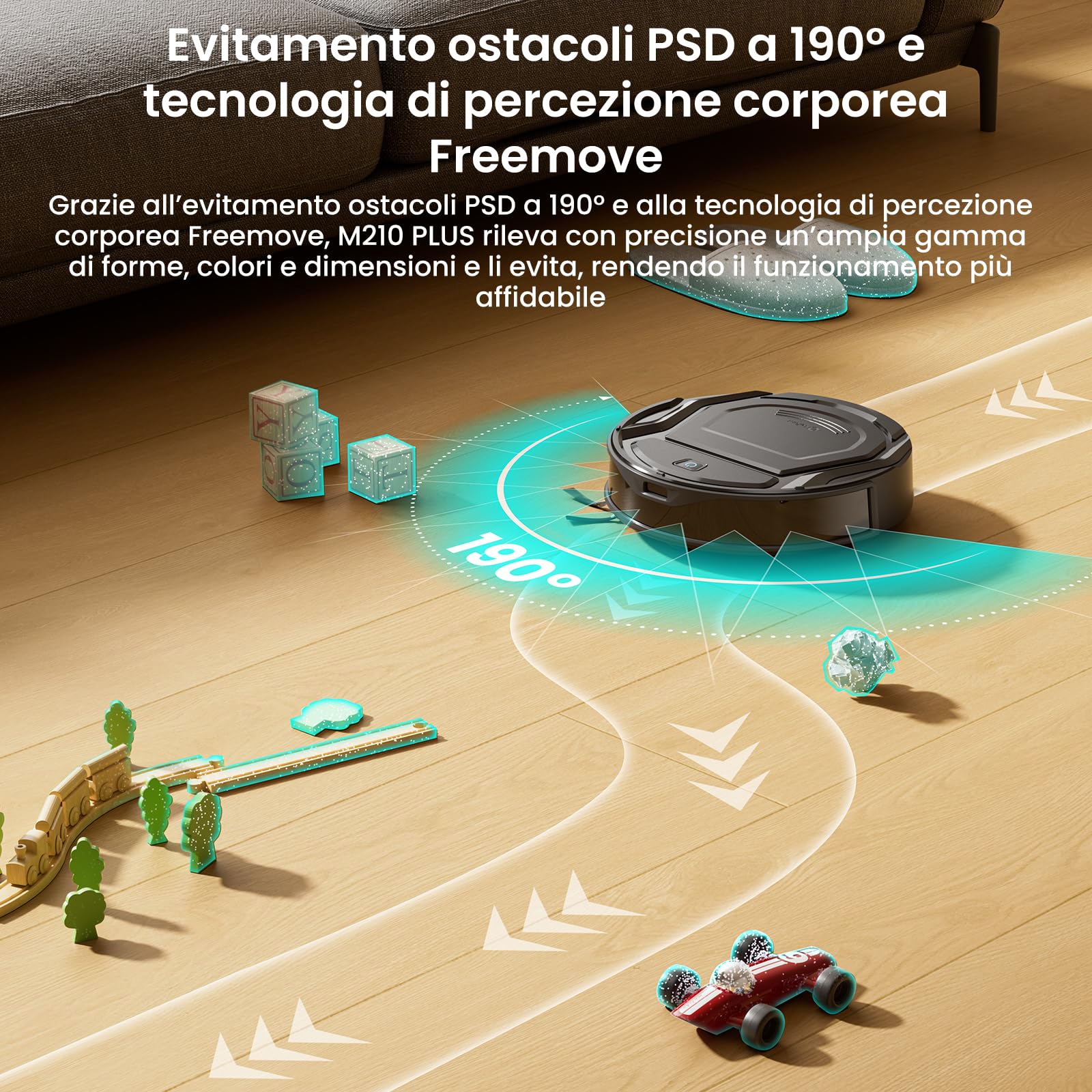 Lefant M210 PLUS Robot Aspirapolvere con Mappatura Laser ToF, 6000Pa, Ultrasottile 8cm, 150 Min, Senza Grovigli, Stazione di Raccolta Automatica 2L, Wi-Fi/APP/Alexa, Nero