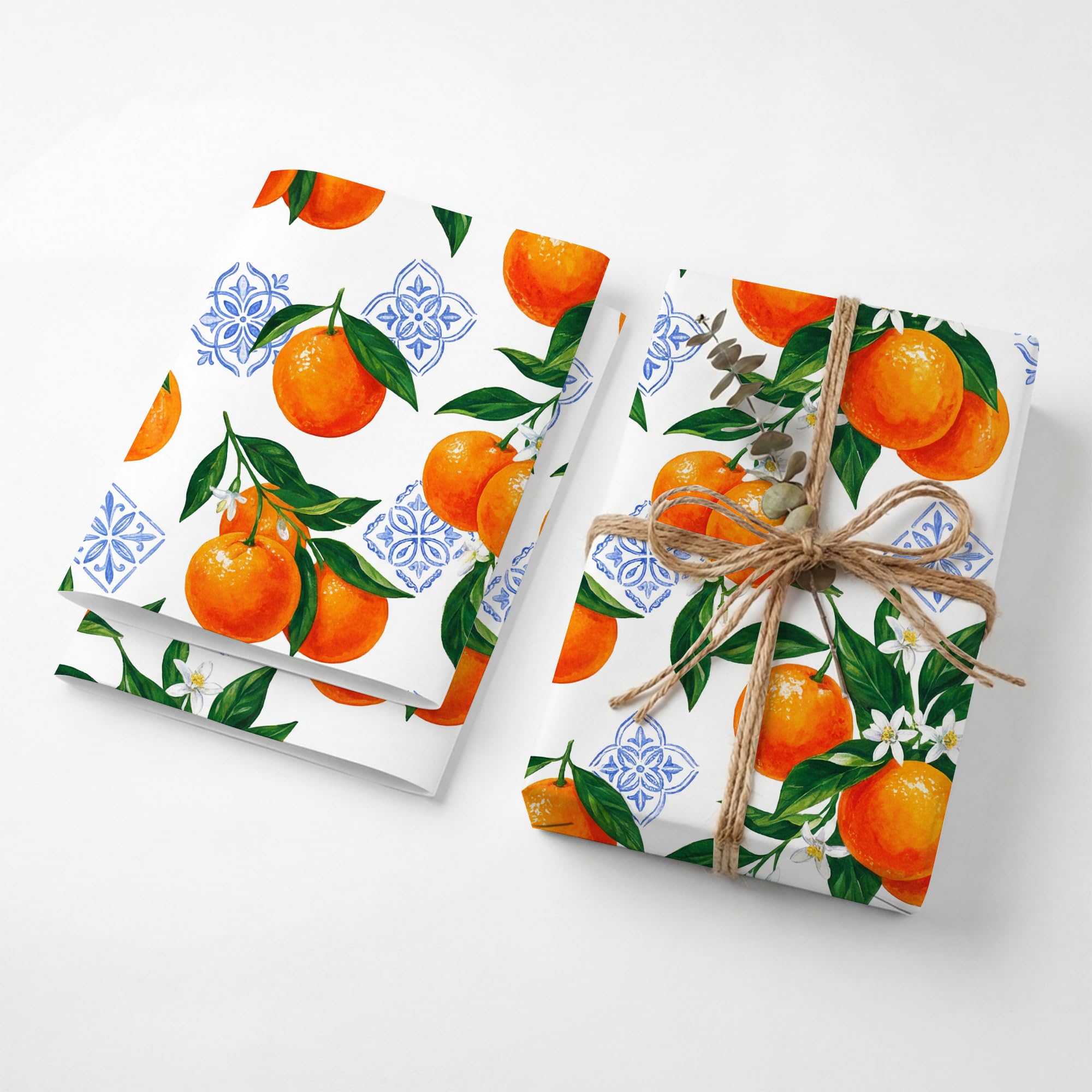 SHSEEN Mediterranean Orange Wrapping Paper, 2 Sheets, 19.5 x 27.5 in — image 1