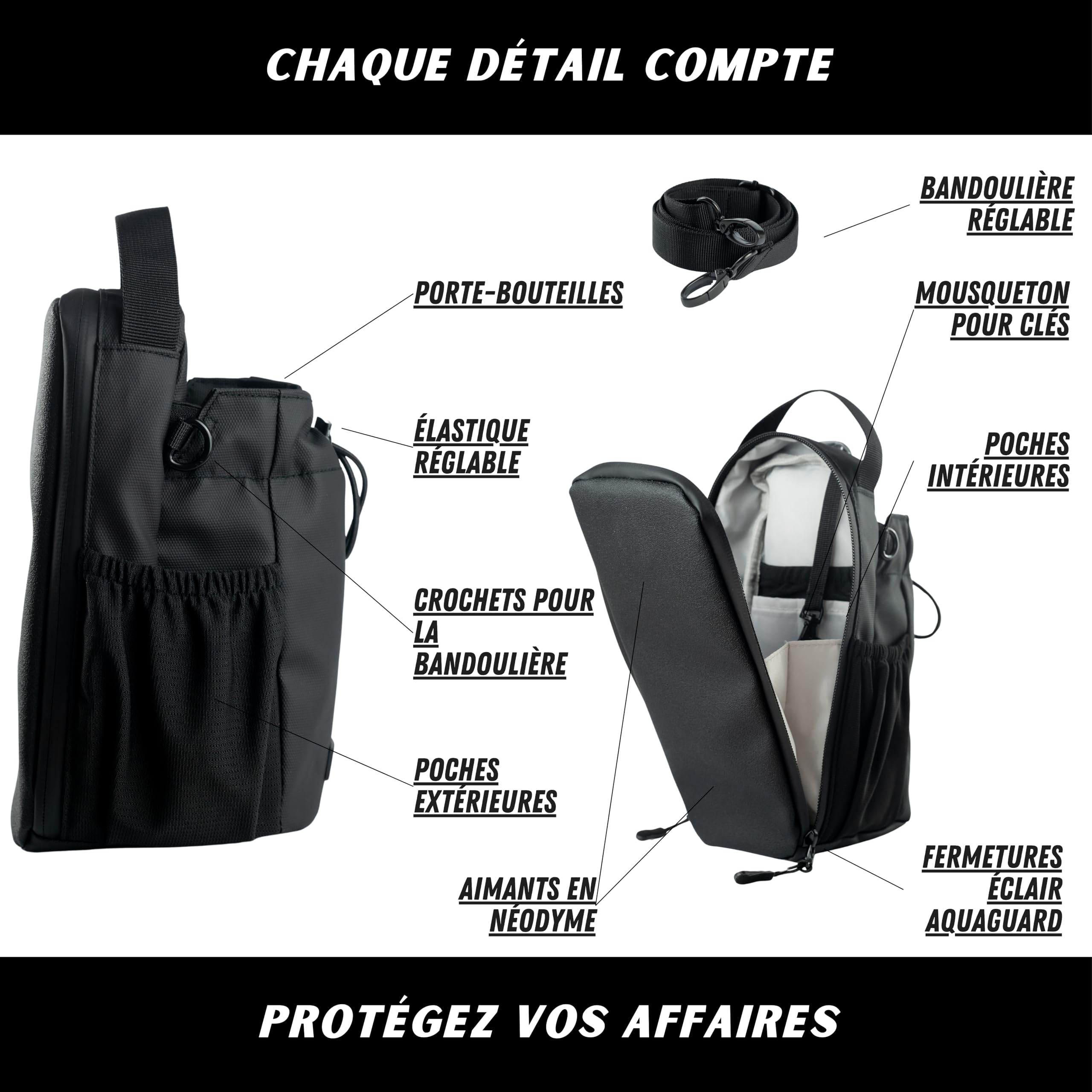 Sac Magnétique Sportif Compact et Léger, Imperméable avec Fixation à Aimant Néodyme, Idéal pour Salle de Sport, Crossfit, Calisthénie, Activités Extérieures, Compatible Bouteilles 1,5L