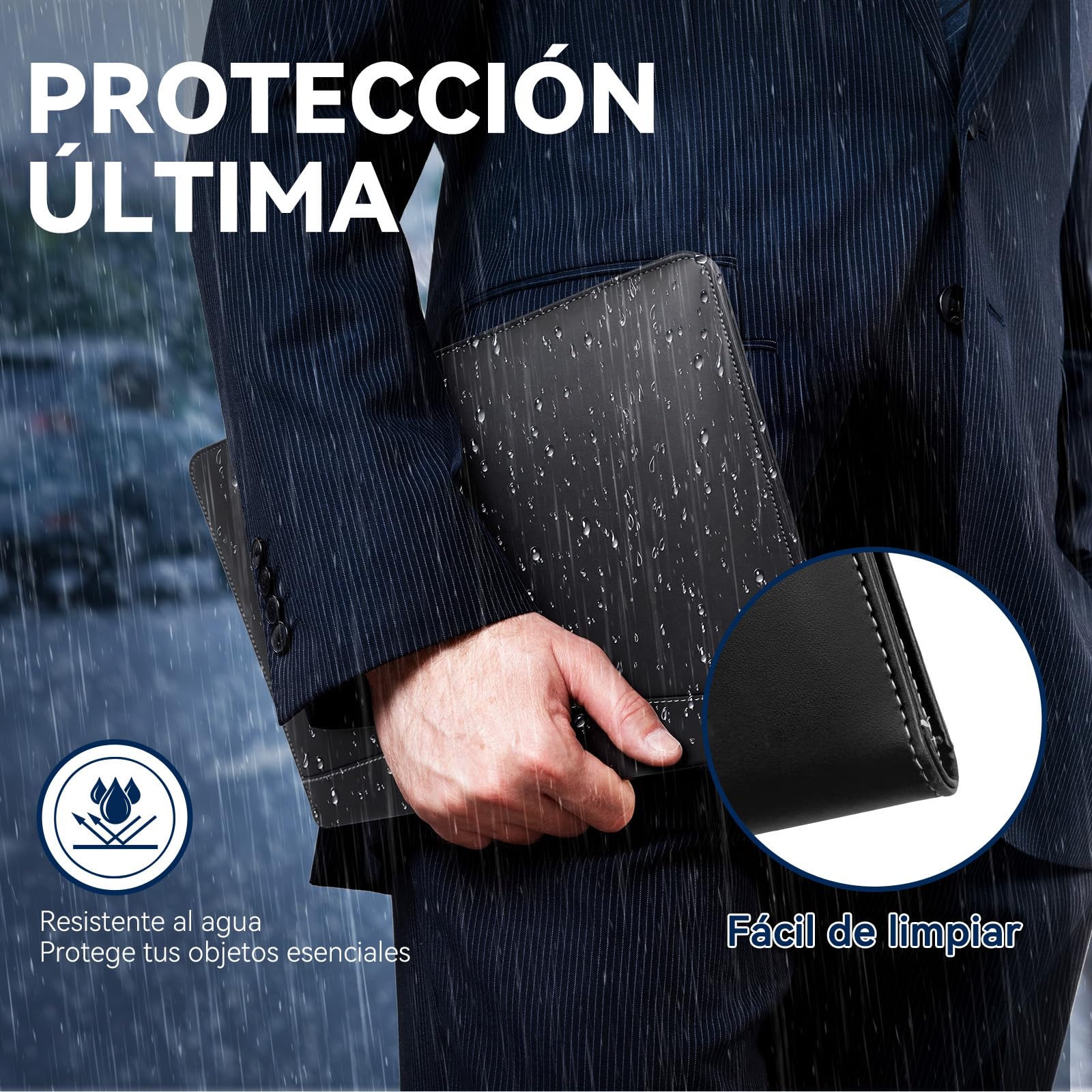 NEWYES Carpeta Portadocumentos A4, Impermeable y de Piel Sintética, Ideal para Viajes de Negocios, Profesores, como Regalo para Hombres o para el Día a Día de la Oficina, Negro