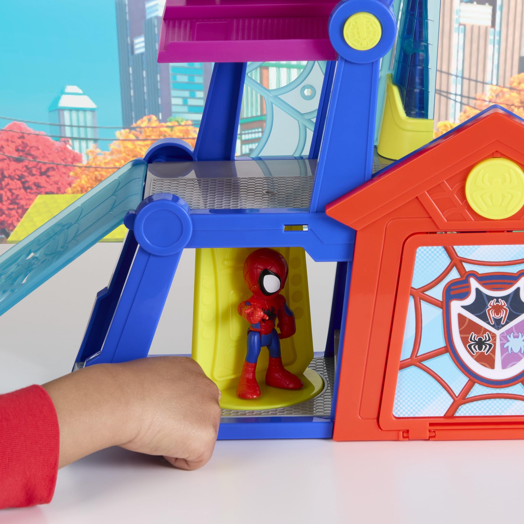Marvel Spidey and His Amazing Friends, Rescue-Webs, Aracnocuartel, Set de Juego con Figuras de 7,6 cm y vehículo de Juguete, Juguetes de superhéroes para niños pequeños, Edad: A Partir de 3 años