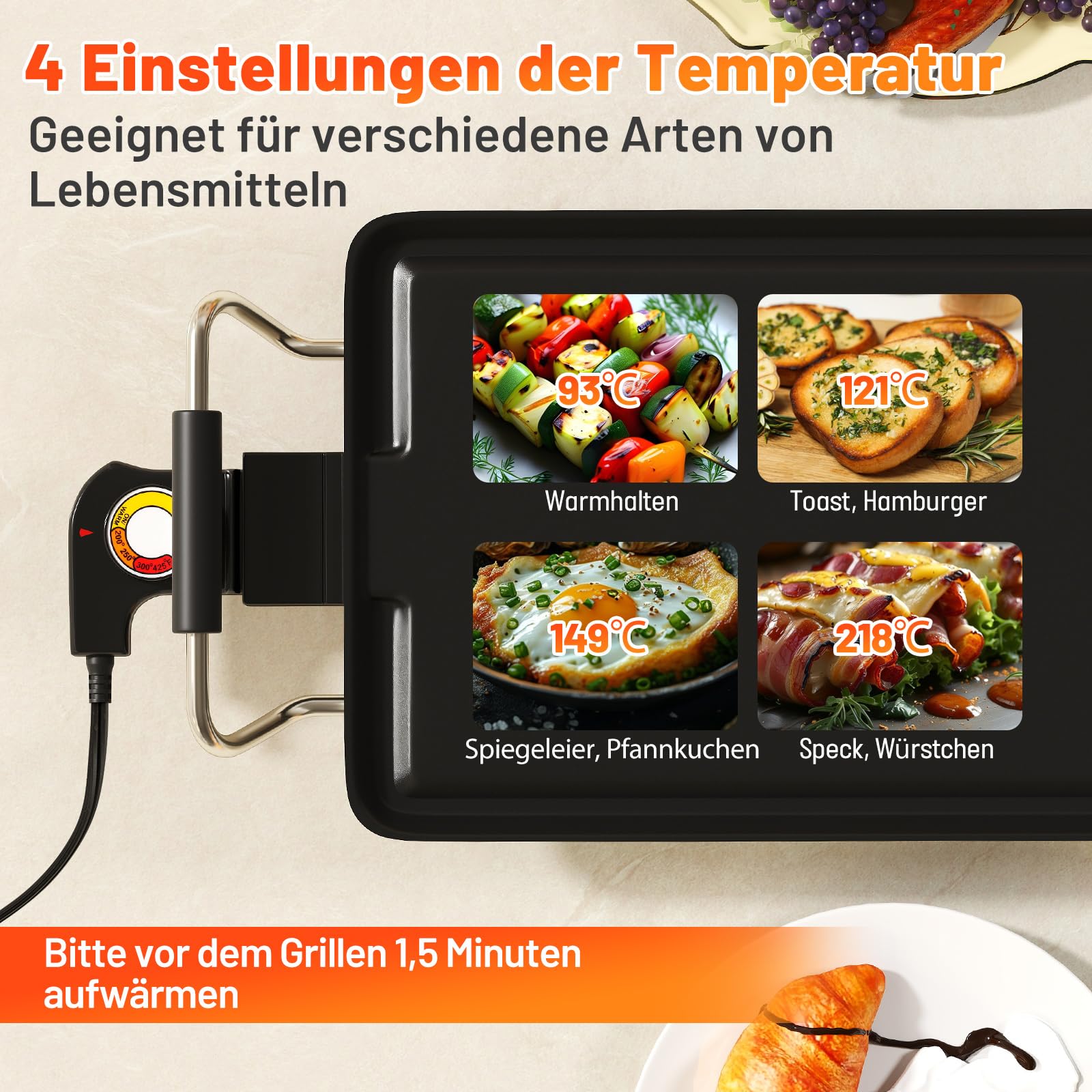 COSTWAY Teppanyaki Grill elektryczny 1800 W, nieprzywierający stołowy z regulacją temperatury, termostatem i tacką na tłuszcz