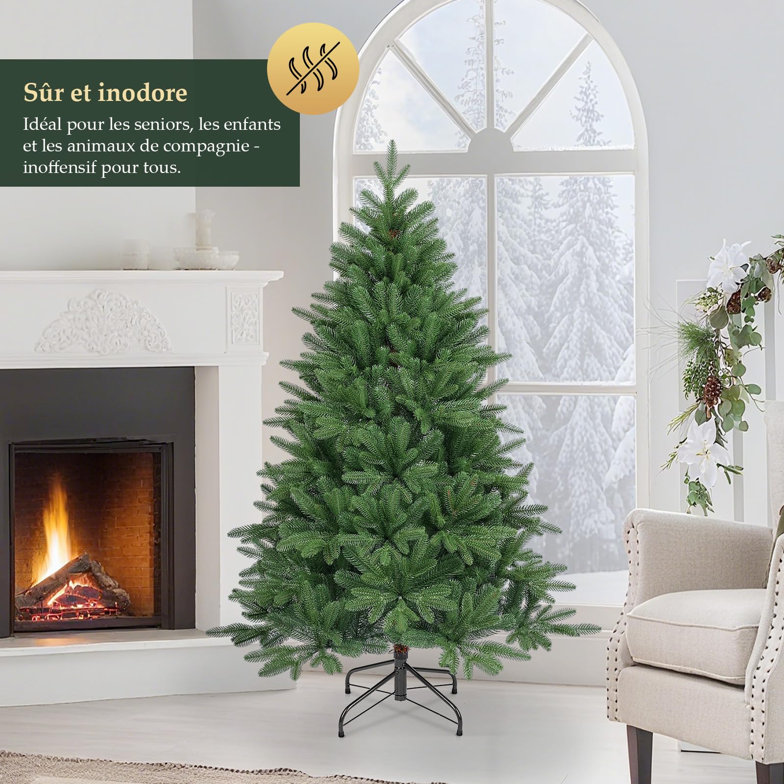 SALCAR Sapin de Noël Artificiel Premium 150 cm – Nordmann en 100% PE Vert Naturel | Couleur et Forme Stables | sans Odeur | sans Perte d’Aiguilles