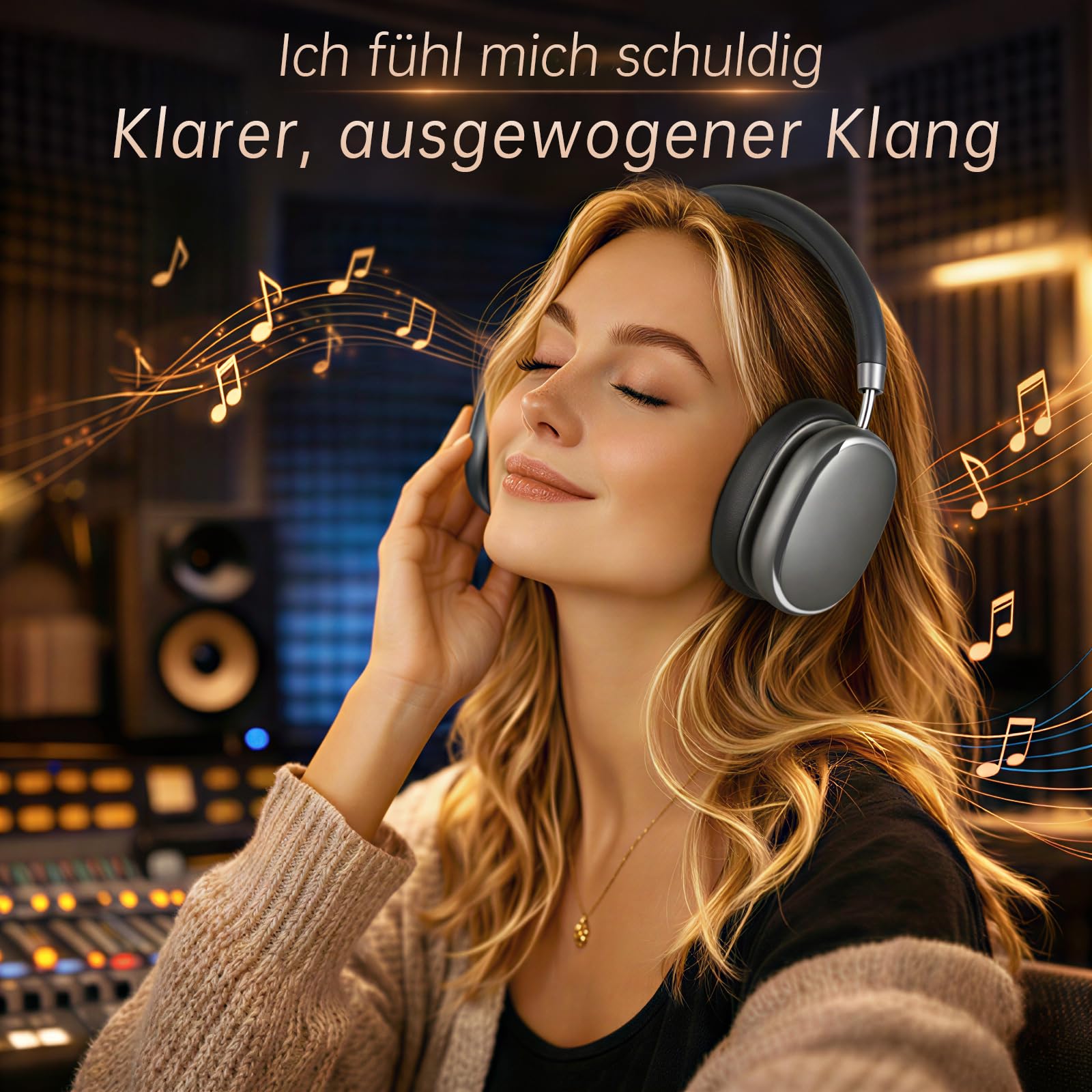 NC95 Kopfhörer Kabellos Bluetooth 6.0,Hybrid Noise Cancelling Kopfhörer mit Drehknopf,120+ Stunden Spielzeit,EQ Personalisierung per App,Geeignet für Reisen und Training