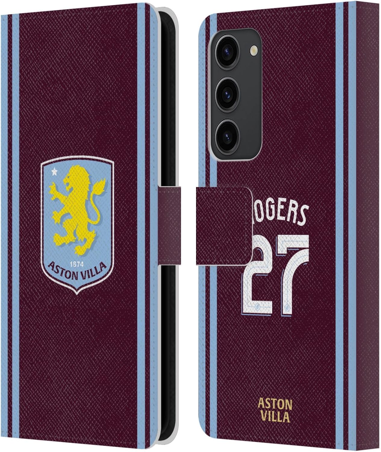 Head Case Designs Officially Licensed Aston Villa Football Club Morgan Rogers 2024/25 Crest Player Kit Leather Book Wallet Case Cover Compatible with Samsung Galaxy S23+ 5G