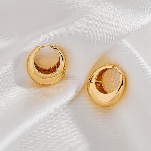Miniatura 2 de YUJIE Aretes de aro de oro grueso para mujeres y niñas, chapados en oro de 18 quilates, hipoalergénicos, pequeños aretes de aro de oro para hombres,
