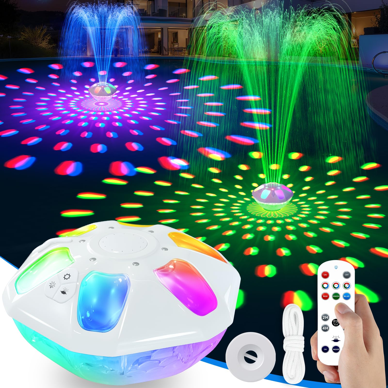 Photo 1 of ****USED*** PoolPop 9000mAh Pool Fountain with Remote,Floating Pool Fountain with Light,2 in 1 Rechargeable Pool Water Fountain Anchor,2 Spray Mode Swimming Pool Fountain Pump for Inground Above Ground Pool-White