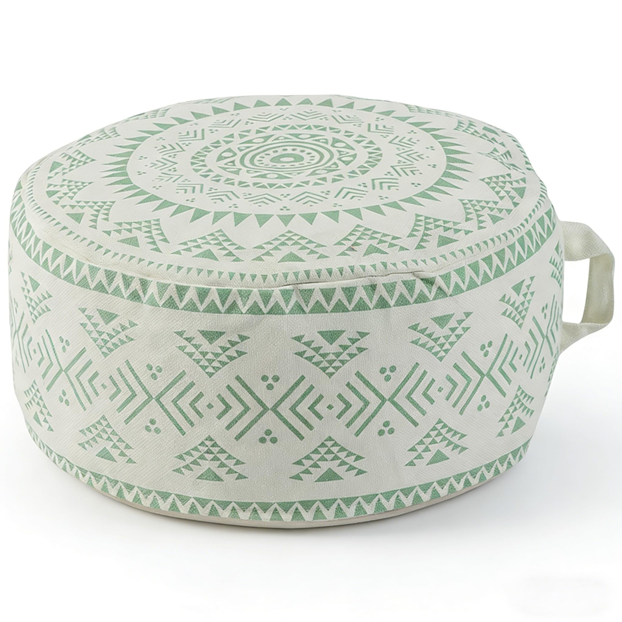 MOCOFO Kolorowy geometryczny okrągły pokrowiec otomana w stylu boho niewyściełana z uchwytem, dekoracyjny podnóżek do salonu sypialni patio (zielony, 45 x 45 x 20 cm)