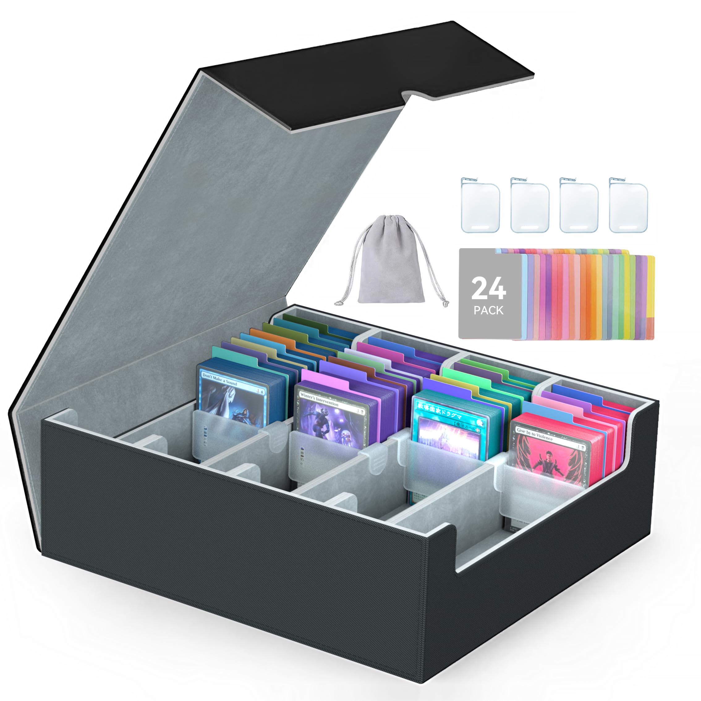 4-Row 3200 Trading Card Storage Box Card Organizer Holder with 24 Dividers Case Fit for MTG TCG Magic