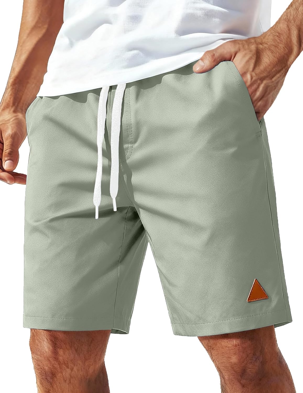 COOFANDY Mens 9" Casual Shorts with Zipper Pocket Elastic Waist Drawstring Chinos Short Summer Lightweight Cotton Shorts
