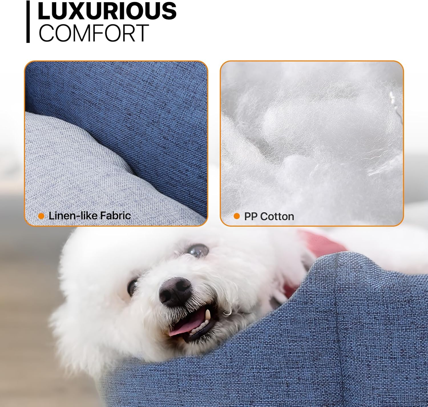 MoNiBloom 27"x21"x7" Dog Beds for Medium Small Dogs Machine-Washable Linen-Like Fabric Pet Beds Warming Cozy Soft Bed for Dogs and Cat, Blue