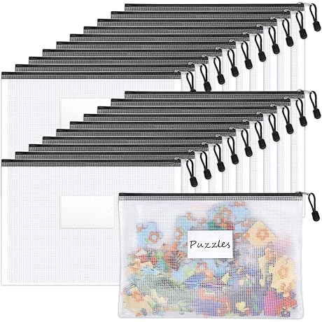 Sooez 20 Pack Document Pouch with Zipper, Mesh Zipper Pouch, Plastic Zip File Document Folders