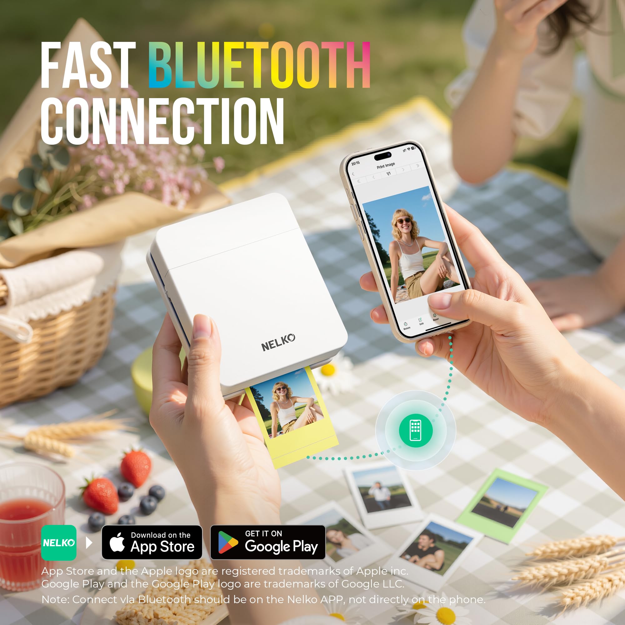 Nelko PP01 Mini Fotodrucker Tintenstrahl Aufkleber Drucker für Smartphone, 20 Fotopapier, Weiß
