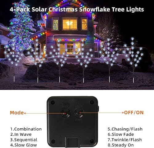 Miniatura 2 de Luces de camino de copo de nieve de Navidad, luces solares para caminos al aire libre, impermeables, 80 luces LED de árbol de copo de nieve blanco,