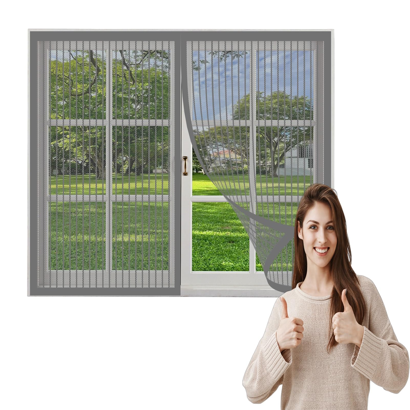 Bcxduomi Grey Magnetic Window Fly Screen 112 X 114 Cm Easy Installation Fly Net For Windows Heavy Duty Mesh For Windows,