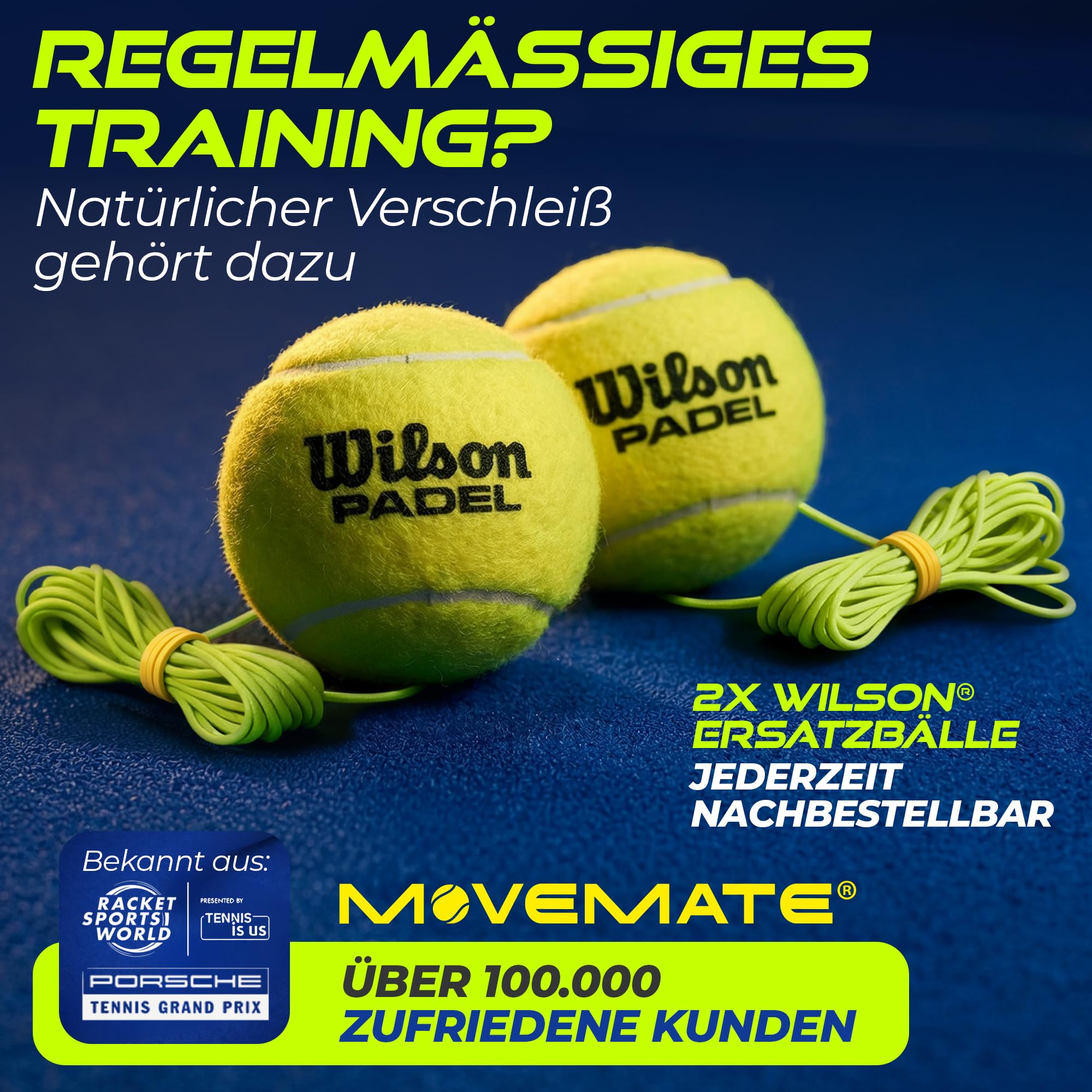 MOVEMATE Padel-Trainer Set mit Wilson® Padelball | innovatives Ballspiel für Draußen, im Garten, im Park für Kinder & Erwachsene | inkl. Transporttasche & Übungsvideos