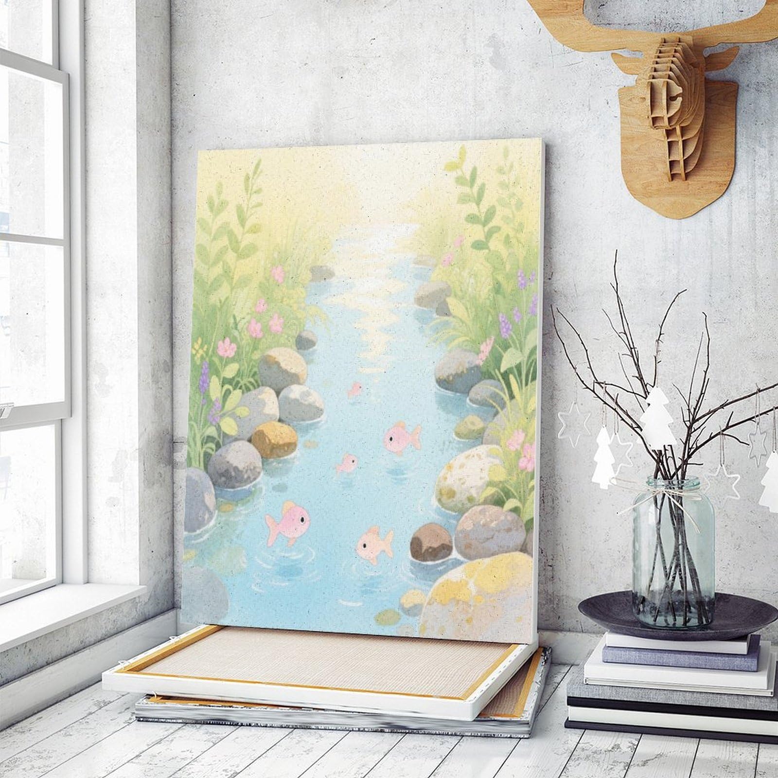 KOAYUBFC Creek Pebbles Malen nach Zahlen Kit für Erwachsene Anfänger Erwachsene Malen nach Zahlen Kits auf Leinwand DIY Acryl Ölfarben Malerei mit Pinseln als Geschenk Home Wall Decor