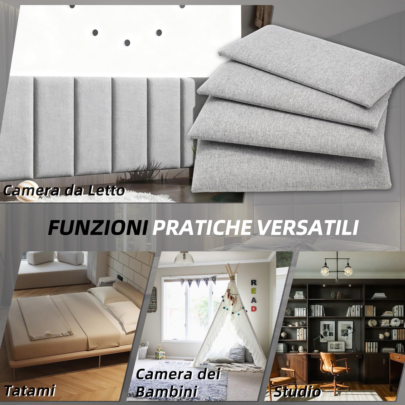 Generisch Set di pannelli da parete in schiuma che possono essere utilizzati come testiera e protezione antiurto per ridurre il rumore. Set di quattro accessori per la casa rettangolari (40 x 20 cm