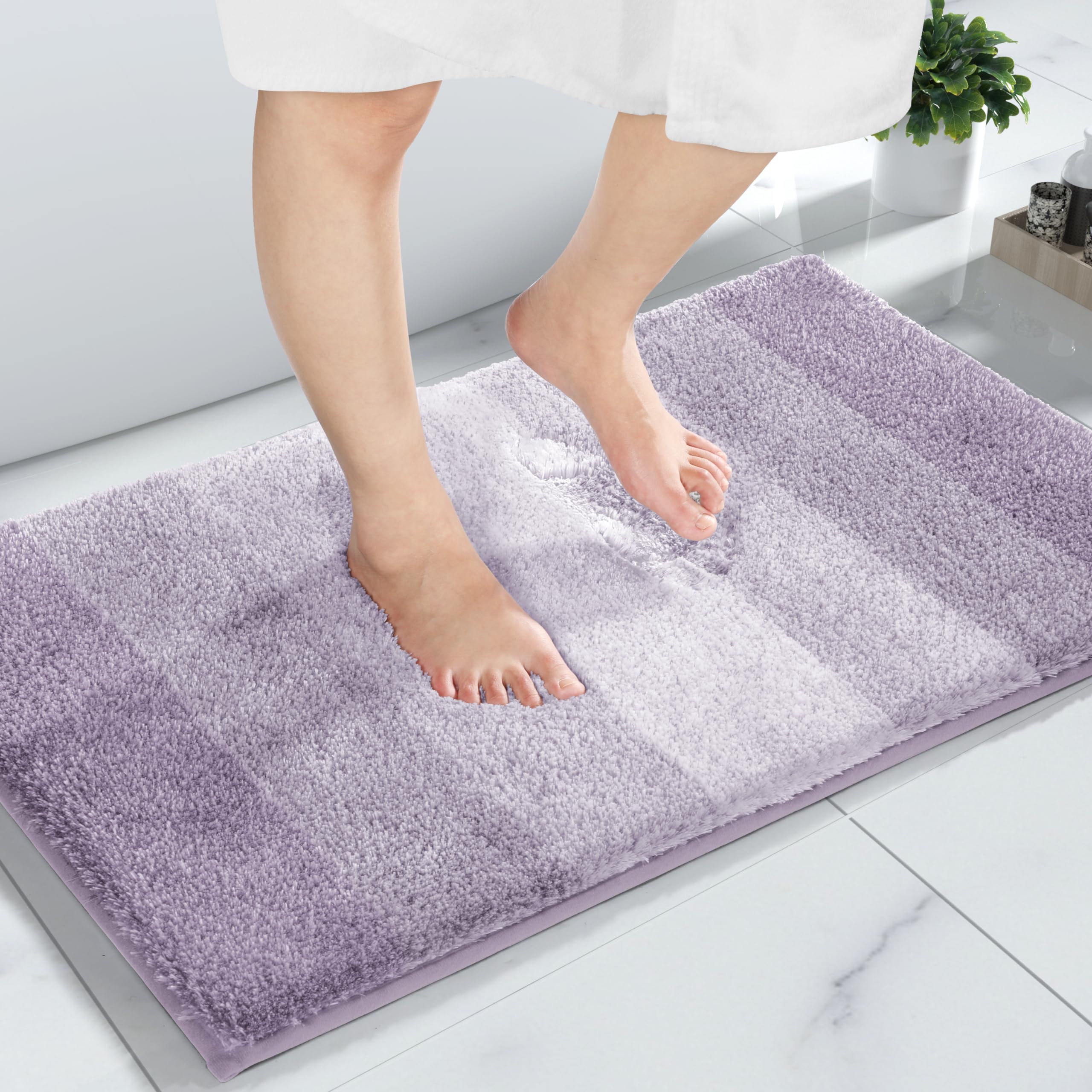 Yimobra Bathroom Rugs Mat, Luxury Soft Comfortable Plush Absorbent Microfiber Bath Rugs, Extra Thick Non Slip Shaggy Shower Rug, Machine Wash, Bath Carpet for Bathroom Floor, Tub, 32"x20", Deep Purple