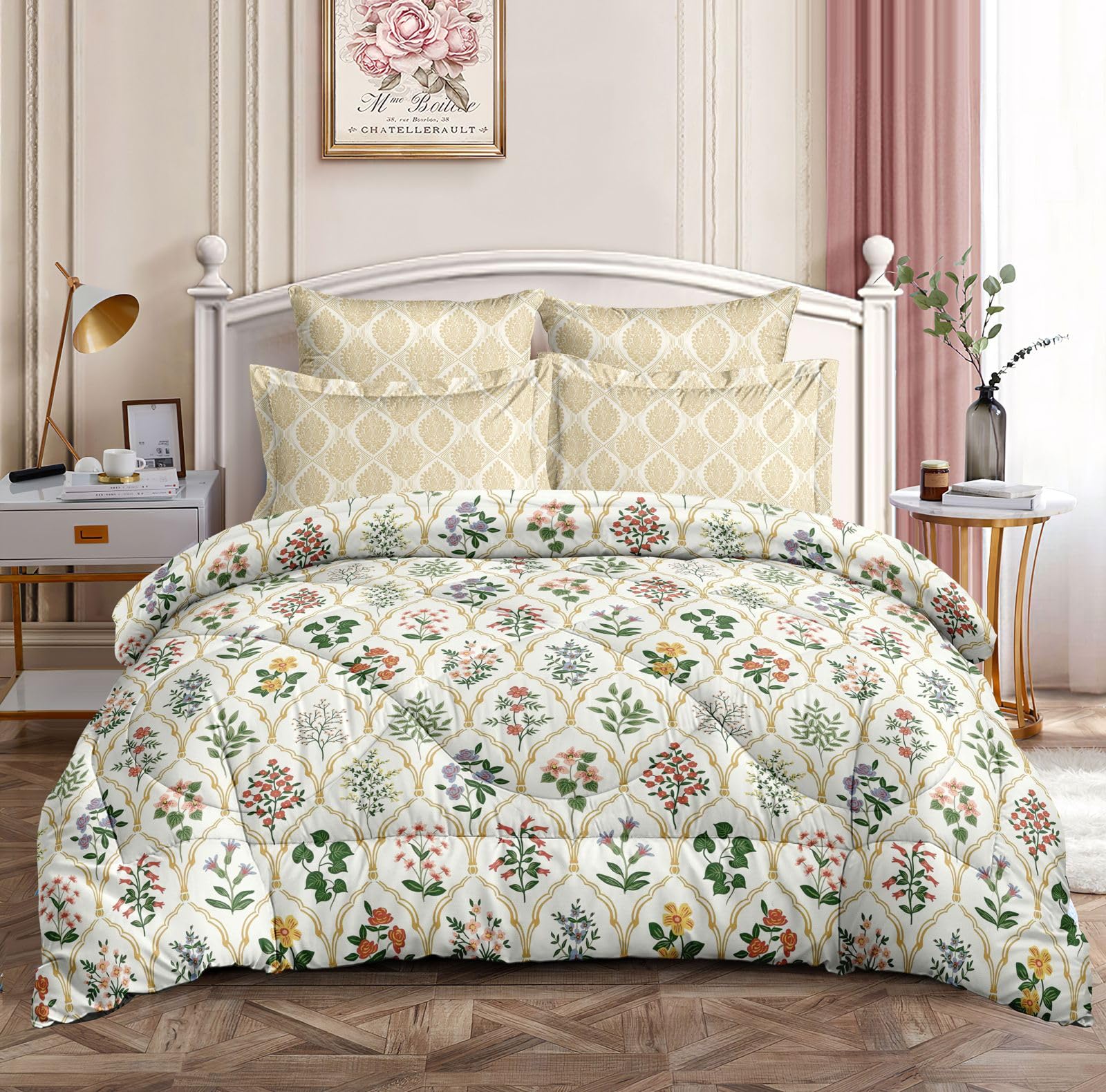 Yellow Glace Cotton Bedsheet - Fitted Sheet with Pillowcase -15
