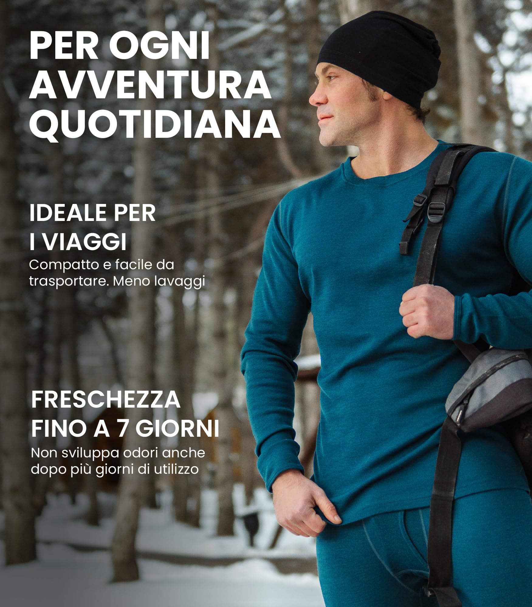 Merino.tech Maglia Termica Lana Merino Uomo - 100% Intimo Termico Lana Merino Uomo Leggero, Medio, Pesante con Calzini