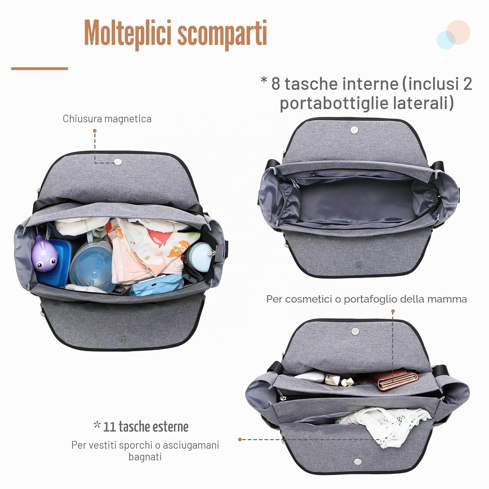 Lekebaby Borsa Fasciatoio Neonato Impermeabile Multifunzionale per Passeggino Portatile con Ganci