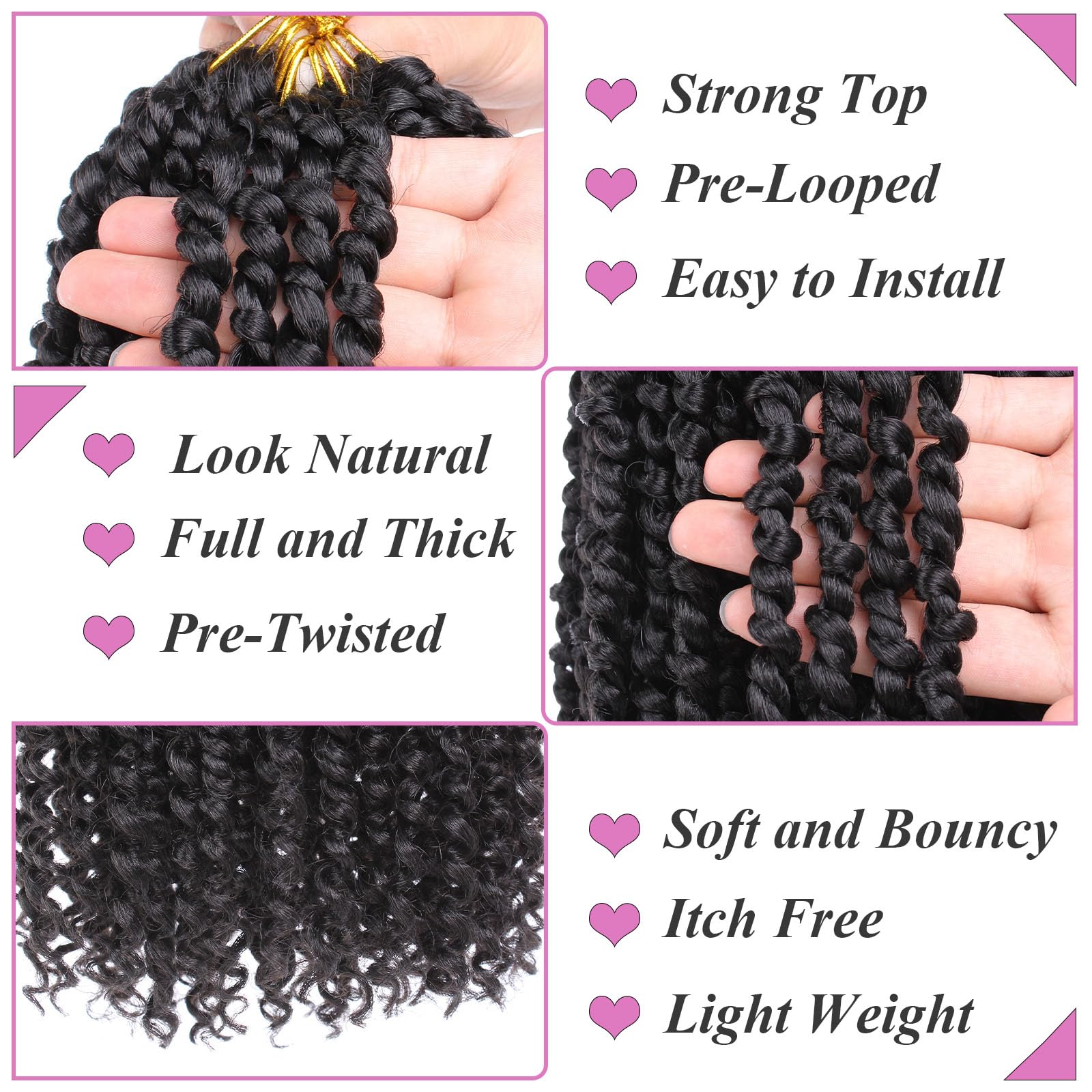 Samtress 10 Inch Passion Twist Crochet Hair 8 Packs Short Pre-twisted Passion Twist Hair Water Wave Crochet Braids Synthetic Black Prelooped Curly Twist Braiding Hair Extensions for Women (#1B) - Image 3
