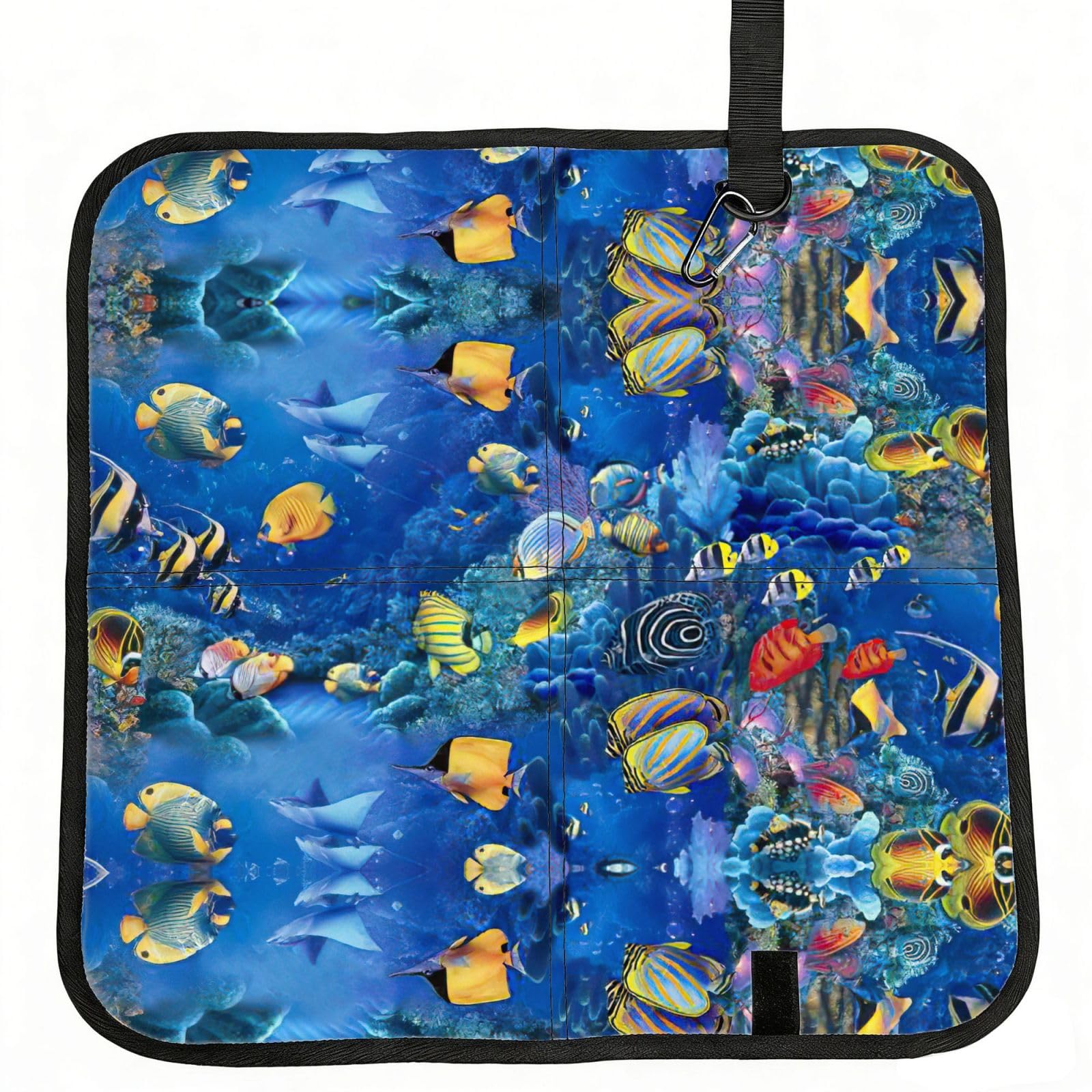 SDEGTHO Tropical Fishes Printed Foldable Seat Pad with Closure, Lightweight Cushion for Airplane Travel Camping