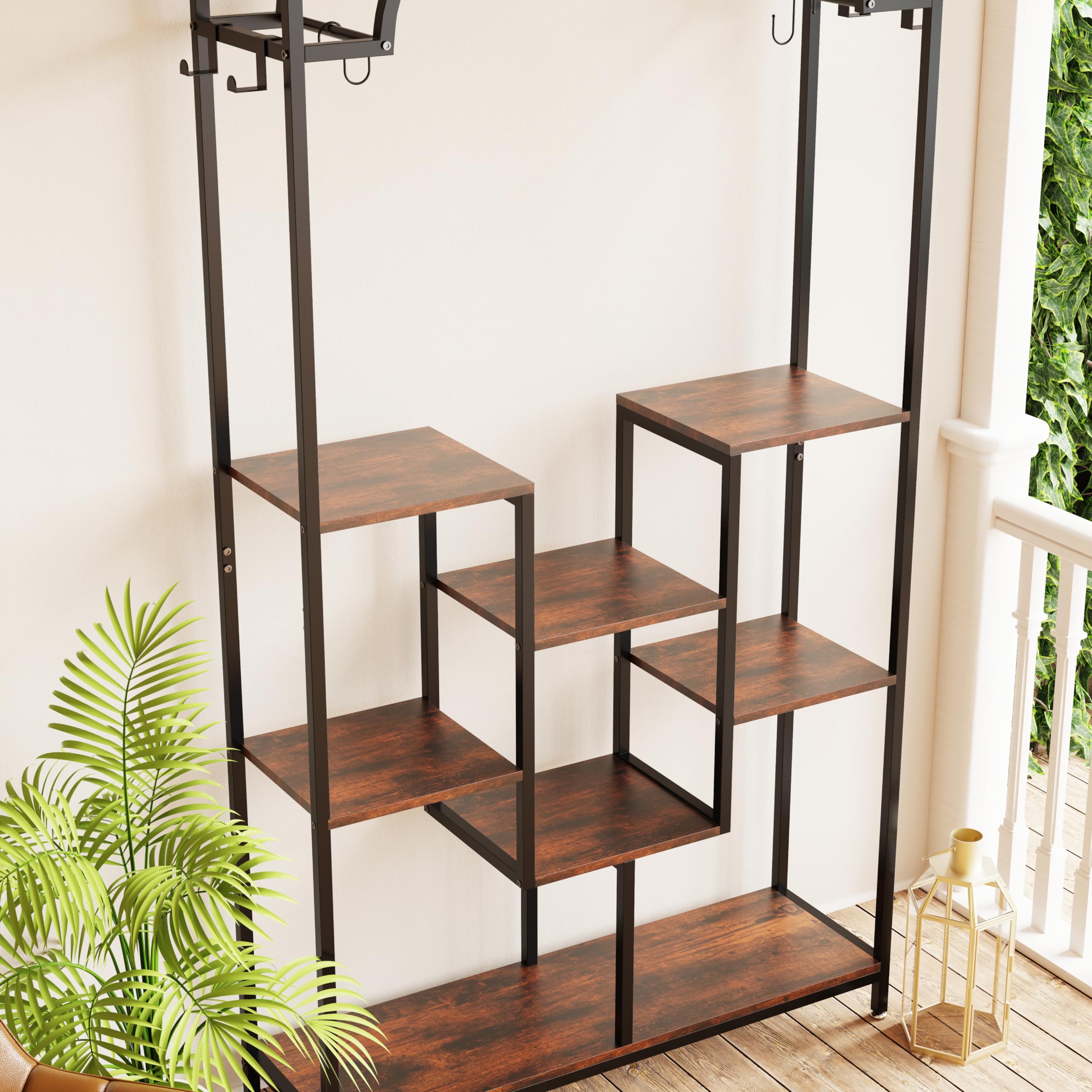 unho Blumenständer mit 5 Ebenen/16 Haken, Pflanzenregal 190cm Hoch Pflanzenständer Blumenregal für Indoor Balkon Boden Wohzimmer