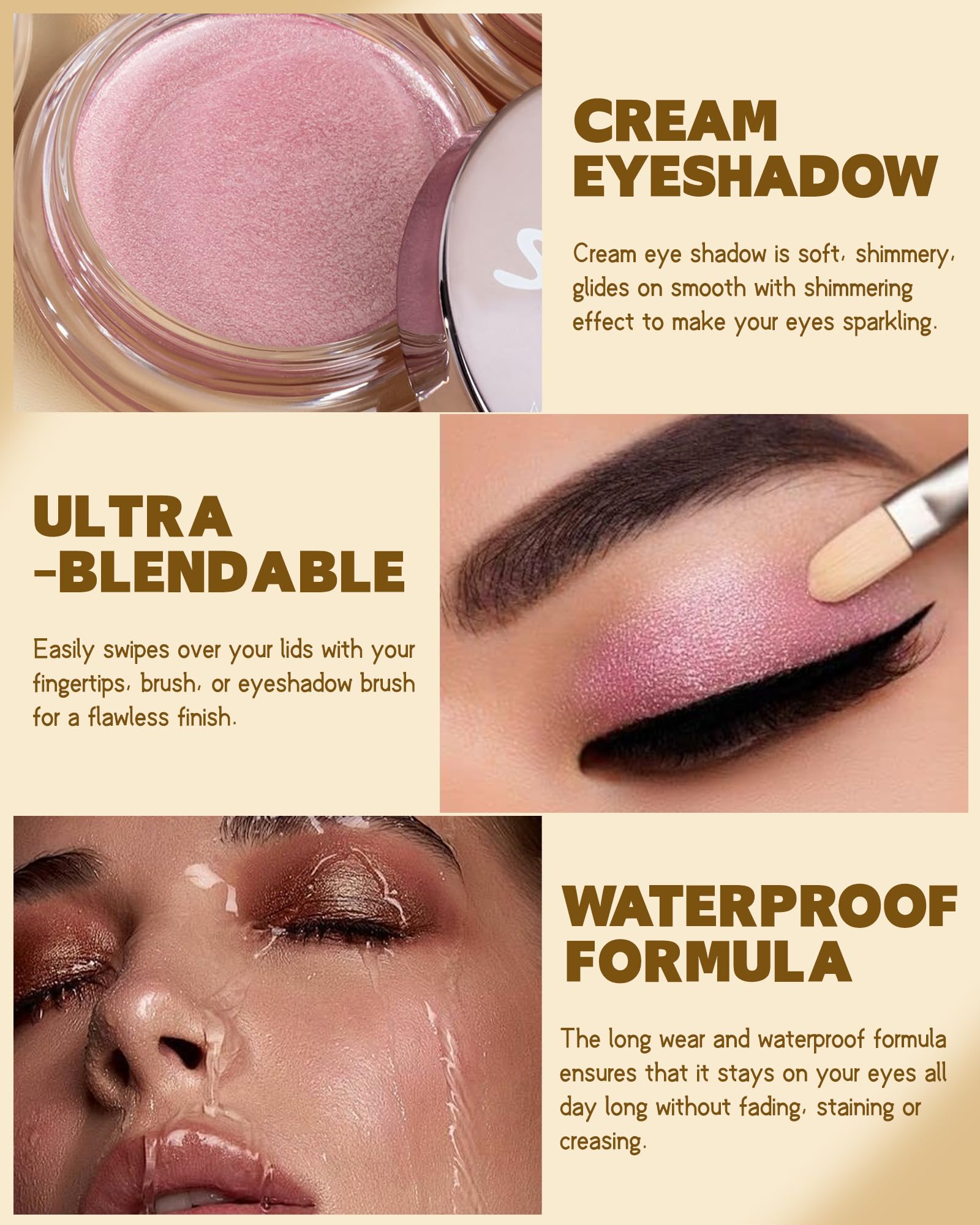 Shimmer Cream Eyeshadow, Ultra-Blendable Glitter Eye Shadow with Moisturizing Formula - Image 3