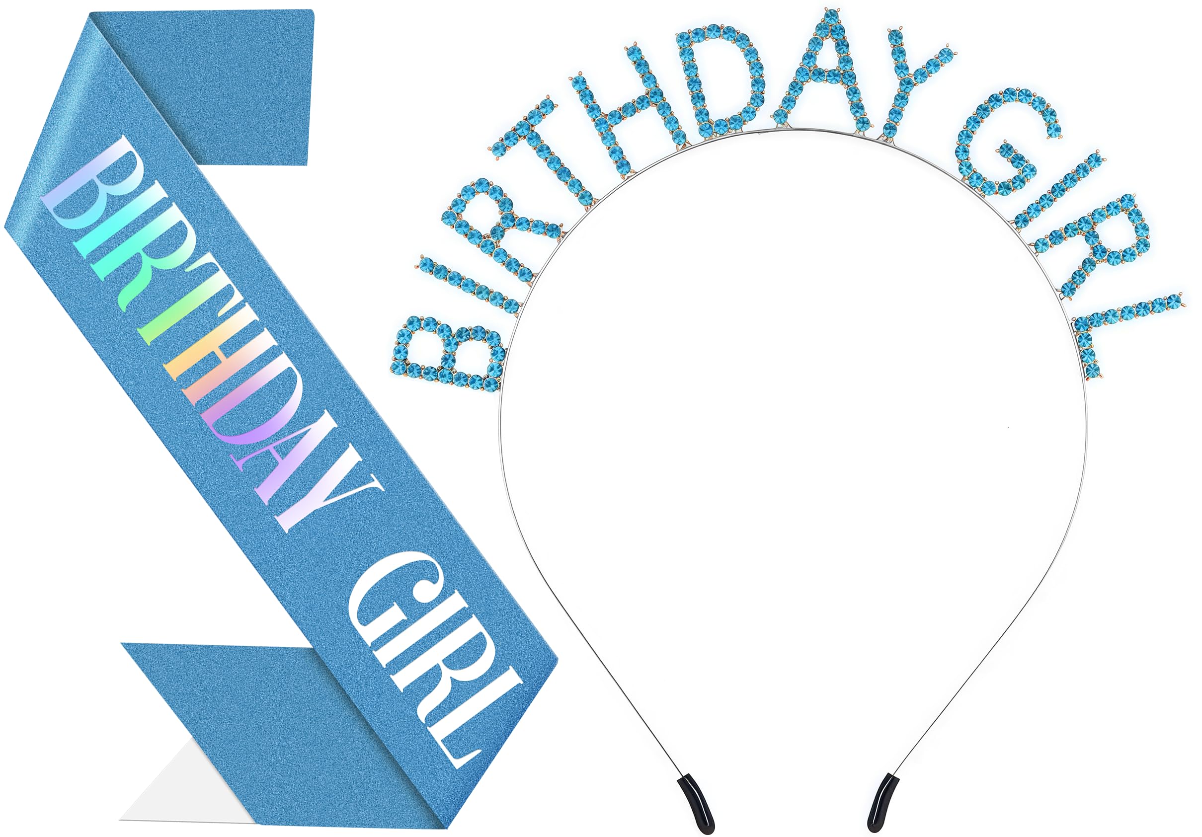 Aribliseza Birthday Girl Set, 2 Piece Set, Blue Birthday Headband with Letters + Satin Sash, Birthday Crown for Ladies, Perfect for Celebrations and Decorations