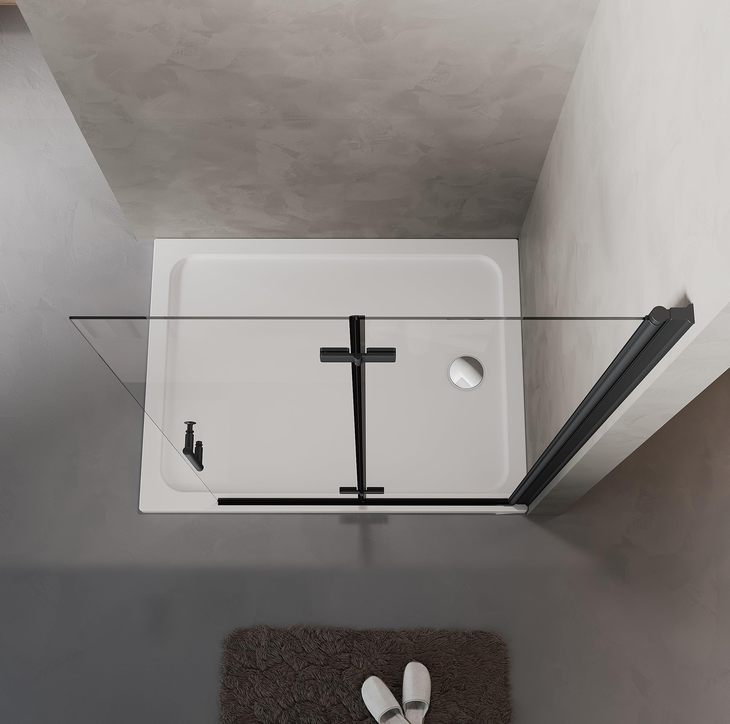 Duschwand Glas 90x195cm Walk in Dusche Schwarz Faltbar Glaswand