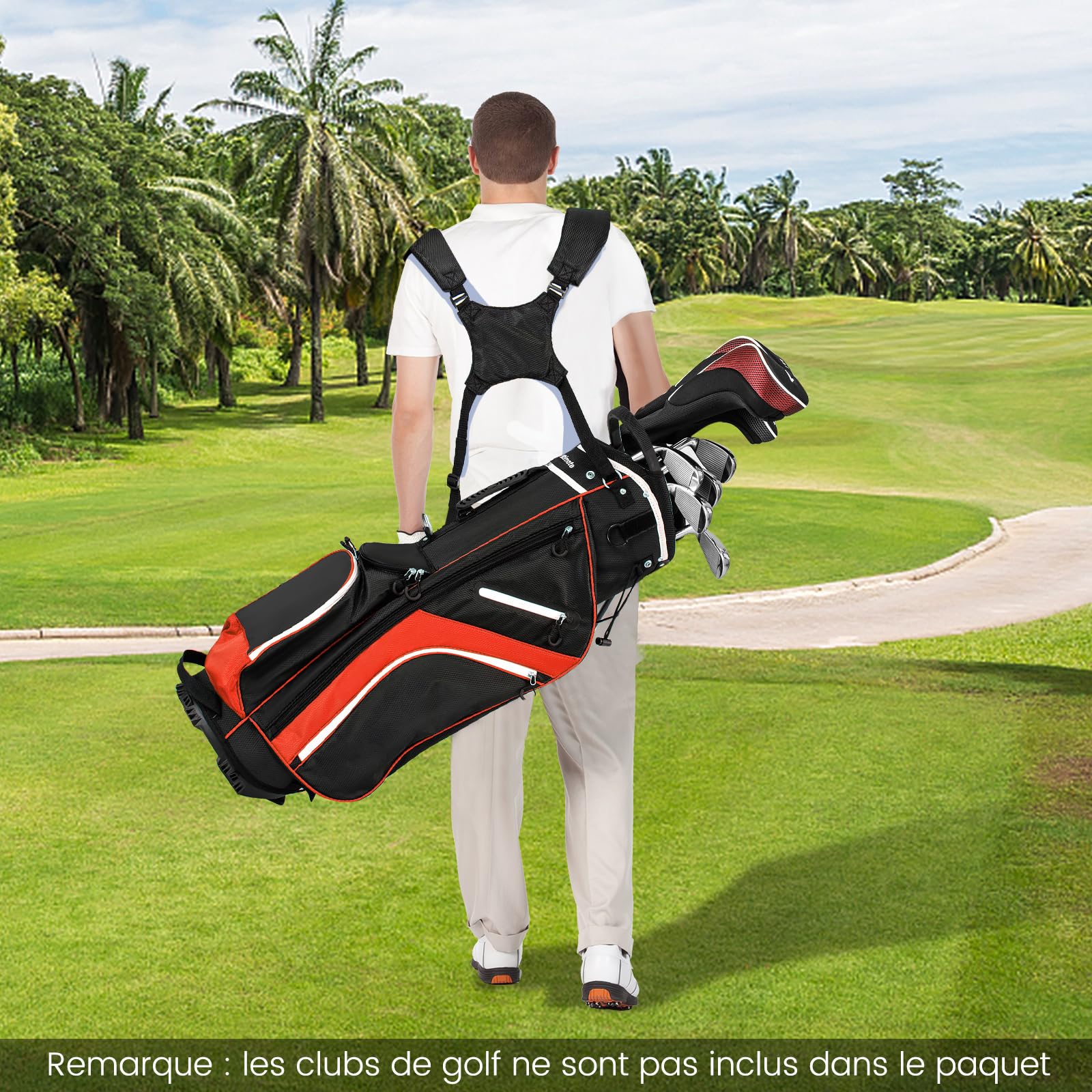 COSTWAY Sac de Golf avec 14 Compartiments Séparés, Sac de Club de Golf Portable avec 6 Poches Zippées Comprenant Sac Isotherme Capuche Anti-Pluie Double Sangle, Sac Léger