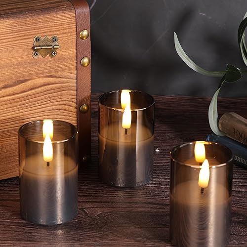 Miniatura 4 de Velas votivas sin llama de vidrio gris con control remoto y temporizador, velas LED parpadeantes de cera real, juego de 6  2 pulgadas de alto 3
