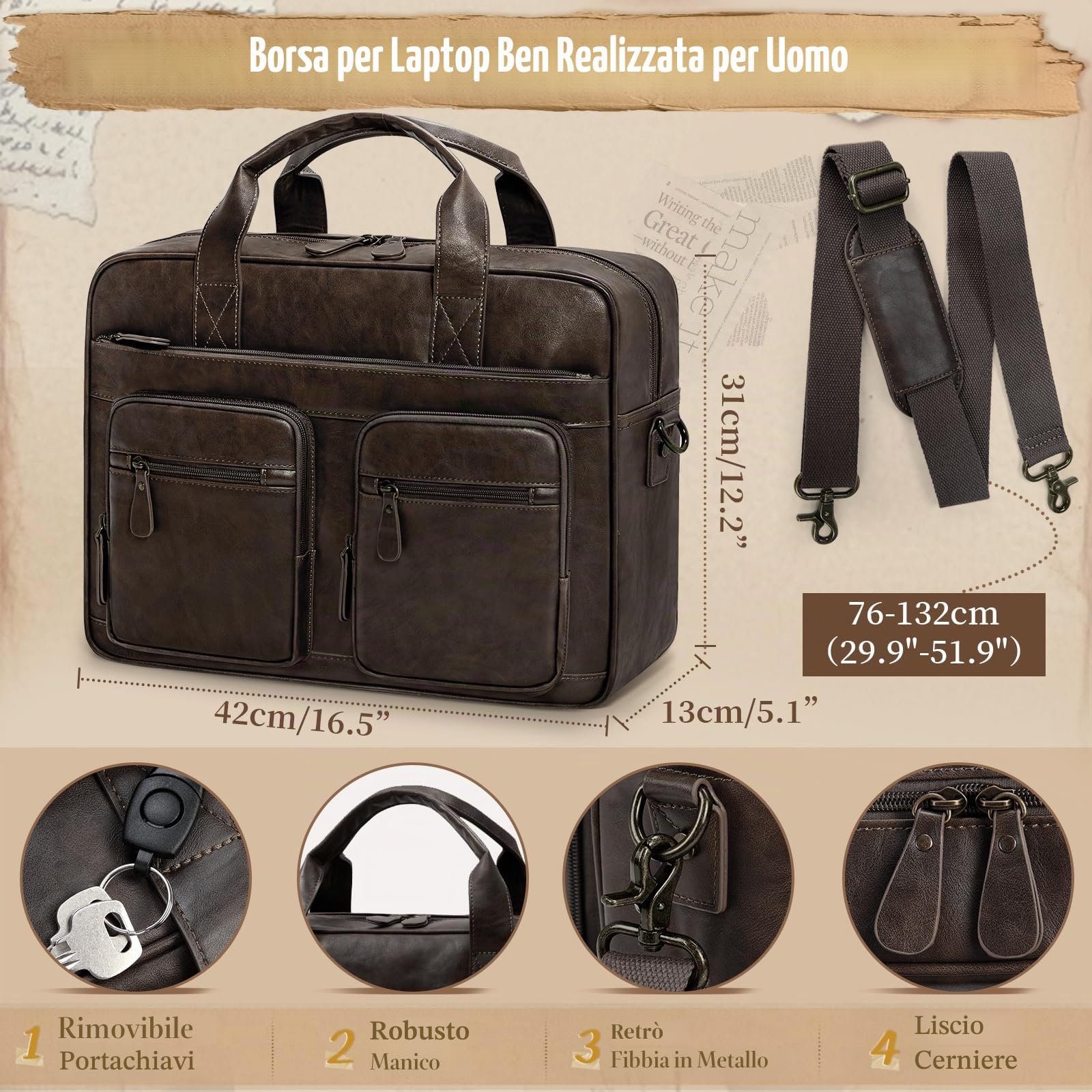 RAINSMORE Borsa Lavoro Uomo Borsa Porta PC 15,6 Pollici Impermeabile Borsa Tracolla Valigetta Documenti Uomo per Università Insegnanti Scuola Ufficio