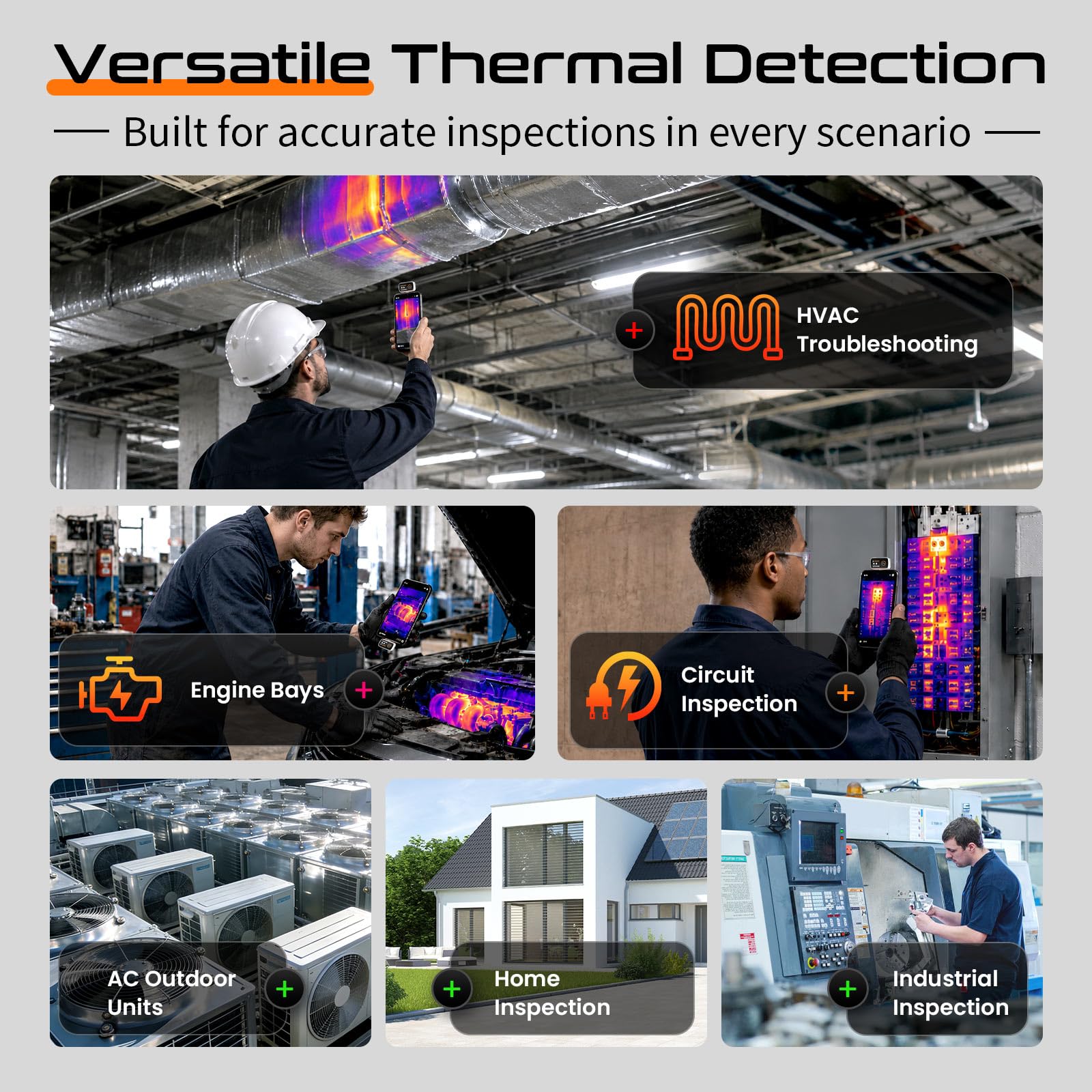 Camera Thermique USB-C, Résolution IR 192×192, Angle Large de 50°, Idéale pour les Inspections de Bâtiments, les Tests Électriques et les Inspections de Pipelines (Compatible avec iOS & Android)