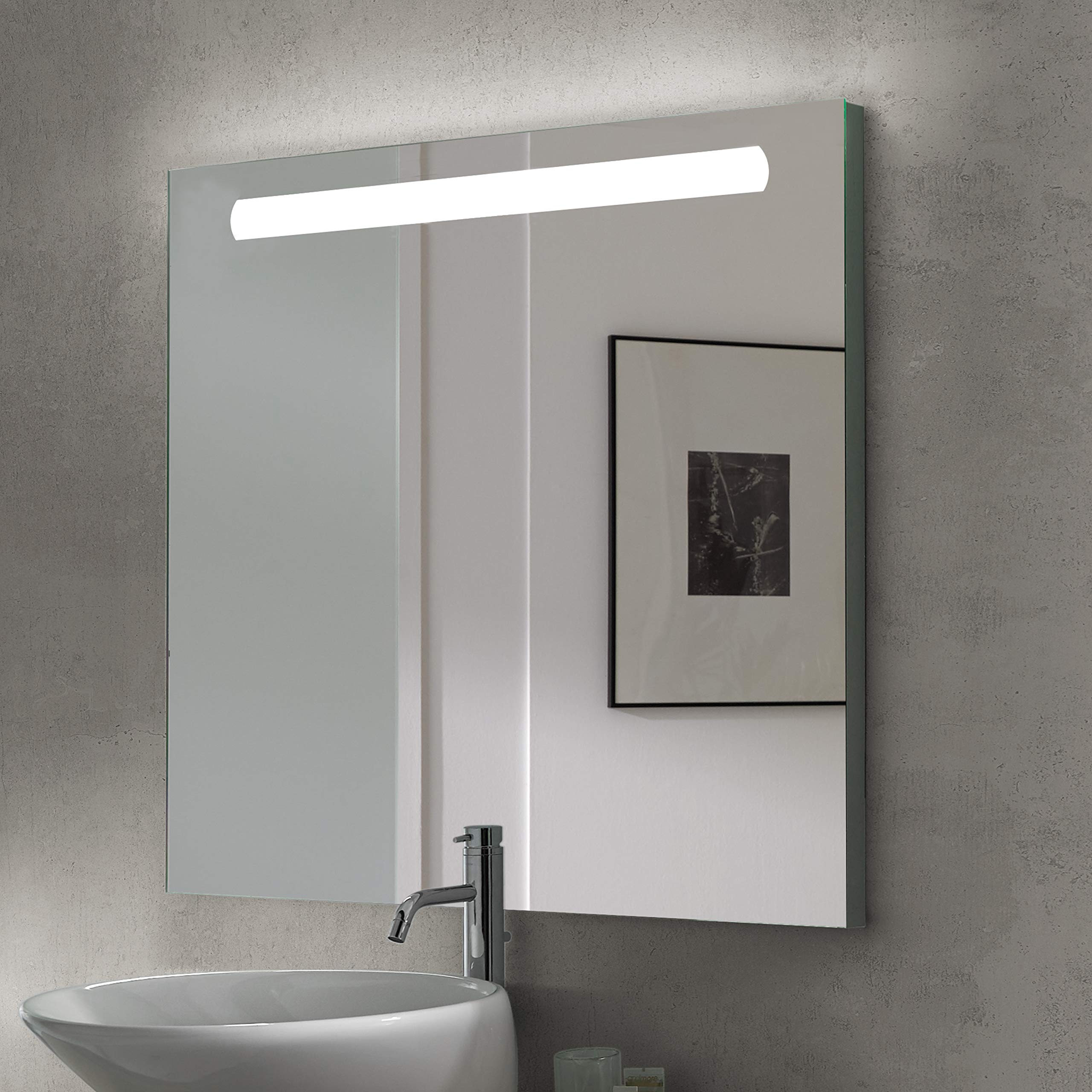 Emuca - Specchio da Bagno con Illuminazione LED Frontale, Specchio da Parete Rettangolare con Luce Frontale Diretta Integrata, 60x70cm, A+, 6W, IP44, 4000K