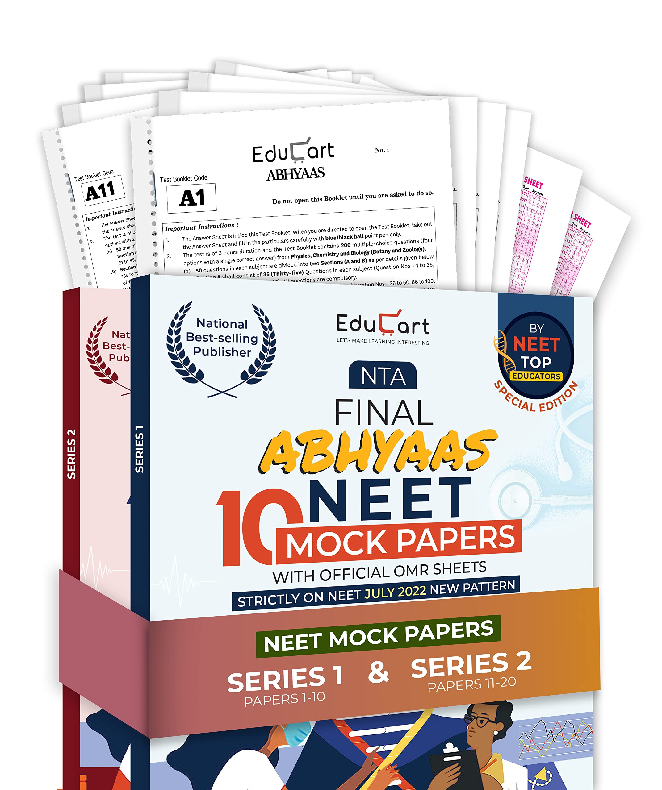 Educart ABHYAAS Final NEET Mock Test Combo Series 1 & 2 (Paper 1-20) on Latest Pattern With Official OMR Sheets For July 2022 Exam Paperback