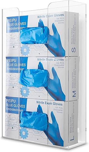 Stock Your Home Dispensador de guantes acrílicos triple, estante para caja de pañuelos, soporte de pared para guantes, para cocina, armario de