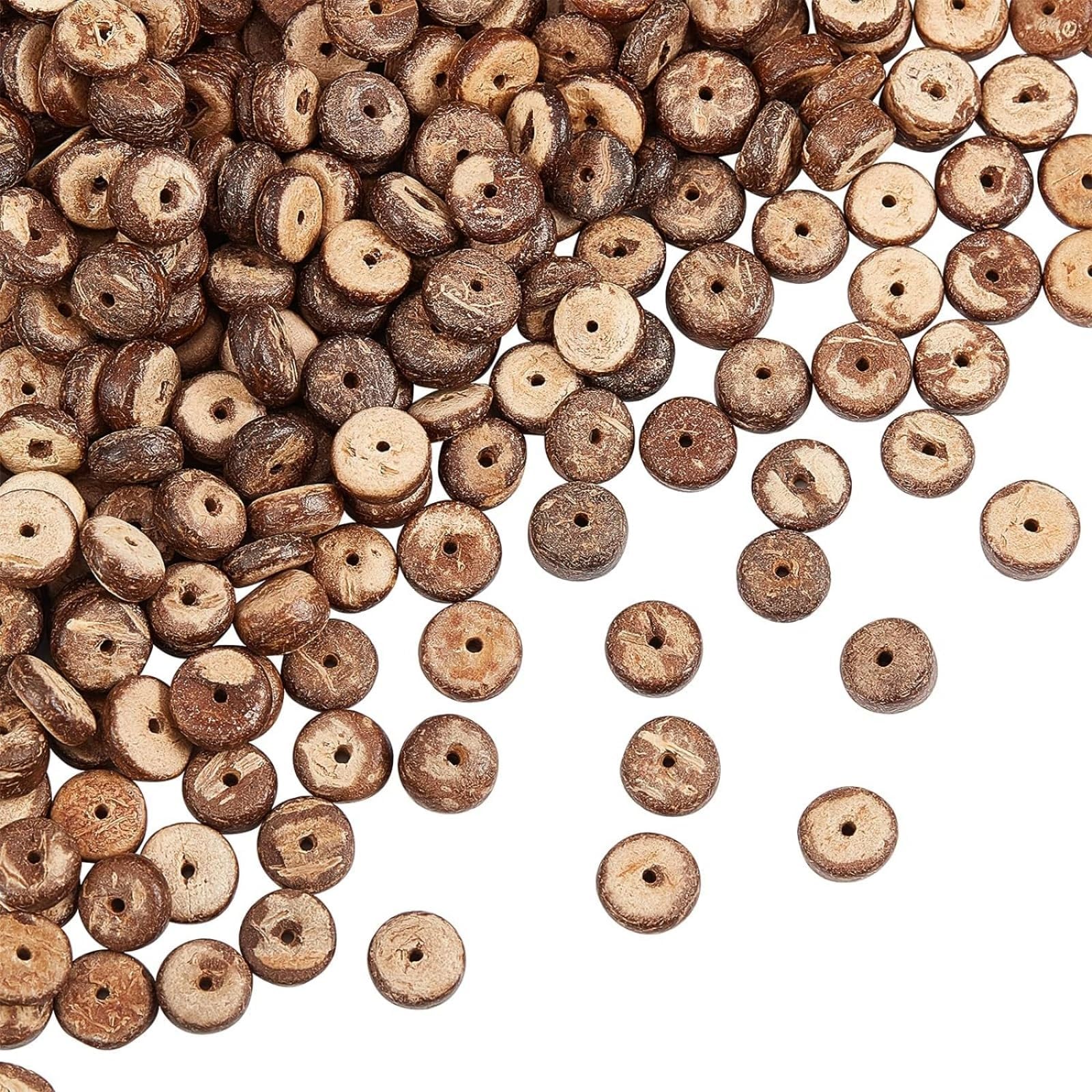 OLYCRAFT 428 Pieces Coconut Shell Beads Natural Coconut Shell Rondelle Beads Flat Round Coconut Beads Strands for for Earring Bracelet Necklace Jewelry DIY Craft Making, Coconut Brown